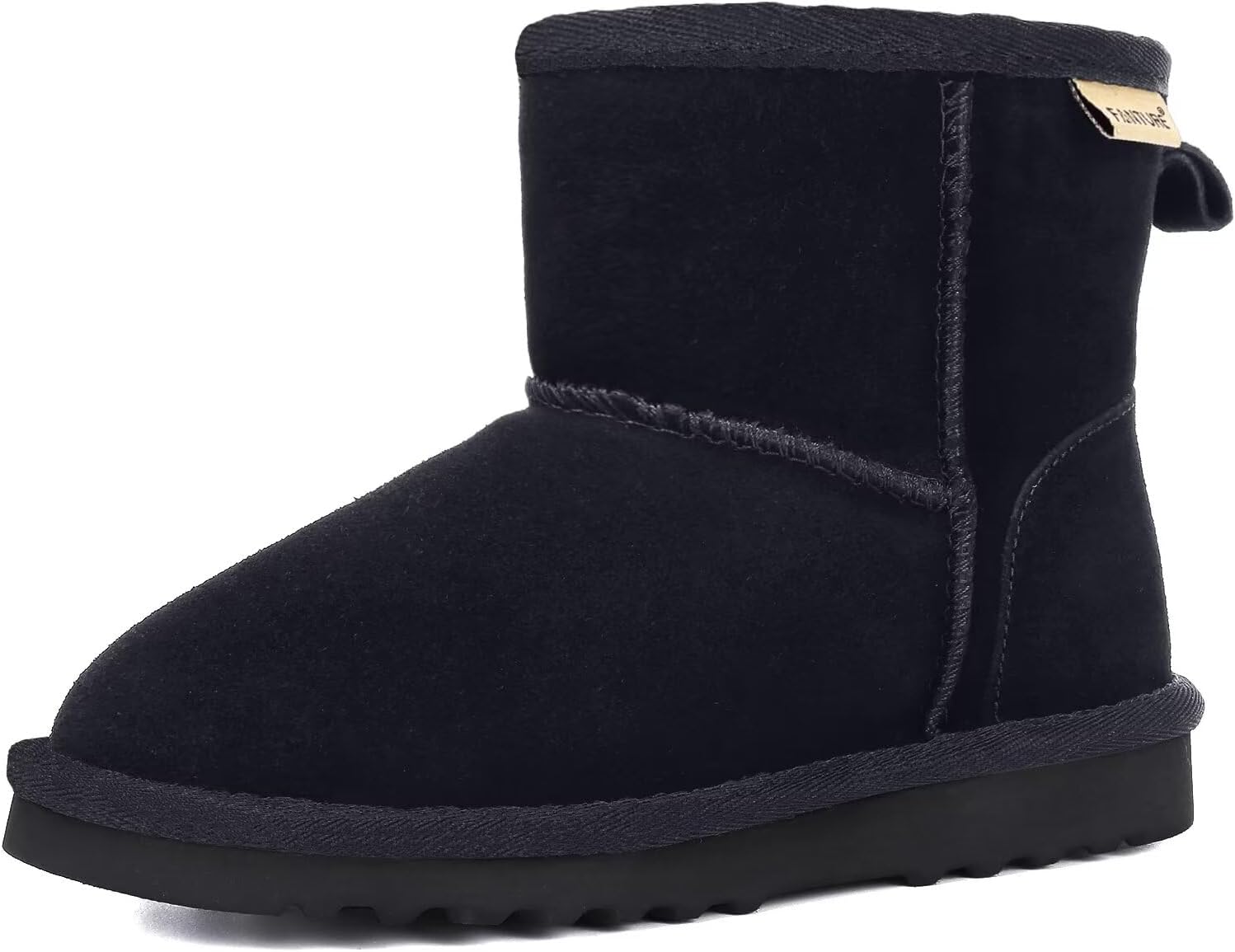 FANTURE Kids Snow Boots Genuine Cow Suede Leather, Boys Girls Winter Boots with Warm Fur Lining and Durable Non-Slip Sole