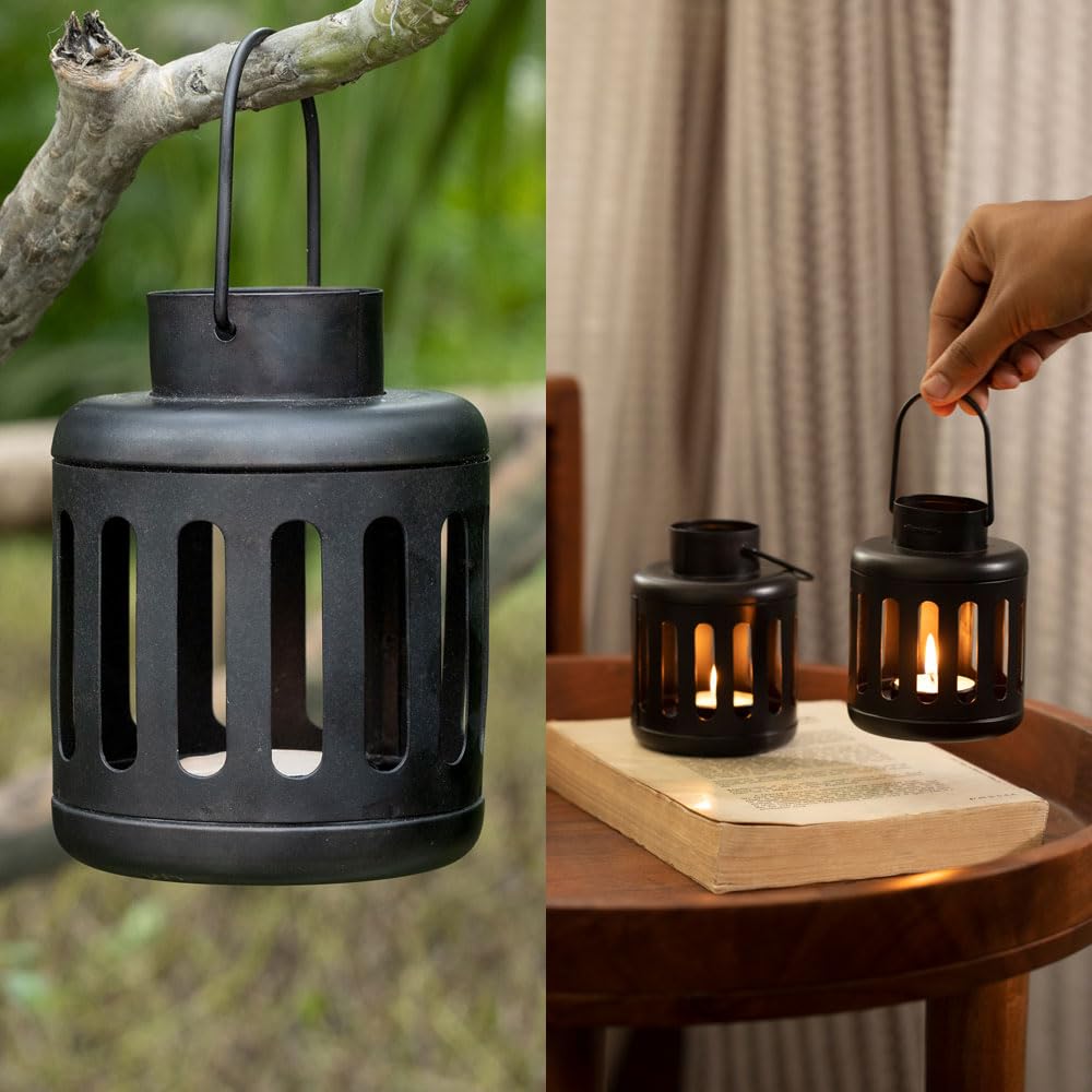 Ellementry Kuma Metal Round Lantern with Tealight- Set of 2, Hanging Lamp for Home Décor, Candle Holder Stands for Balcony & Garden, Aesthetic Lalten for Christmas Décor & Gifts 4