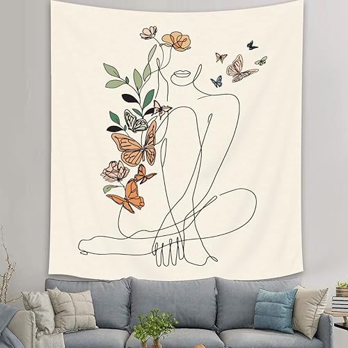 SVBright Tapiz abstracto para colgar en la pared de tela de mariposa para mujer, 51 pulgadas de ancho x 59 pulgadas de alto, minimalista, moderno,