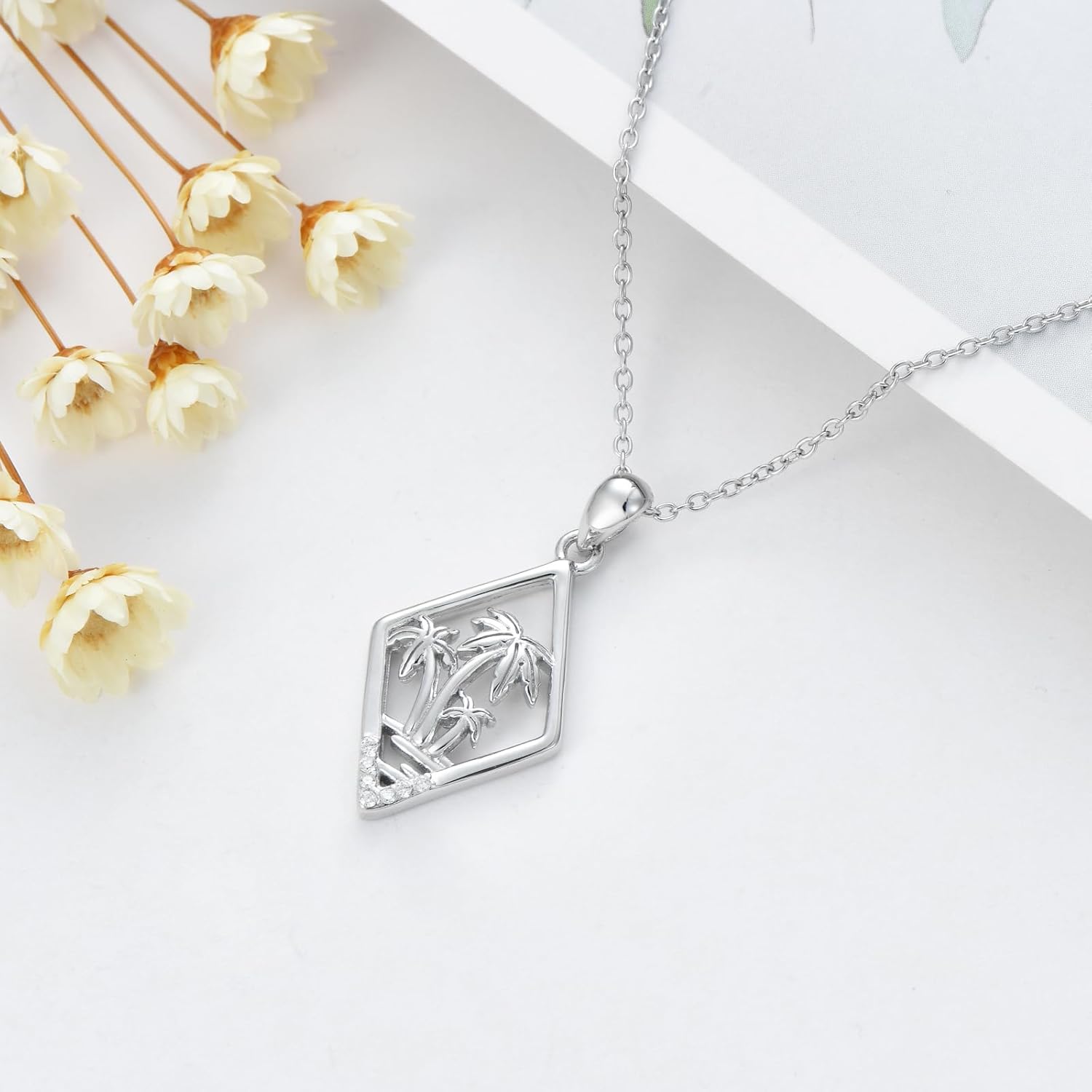 Diamond Palm Tree Necklace for Women 925 Sterling Silver Palm Tree Pendant Necklace Beach Neckalce Diamond Jewelry Gift for Women - Image 5