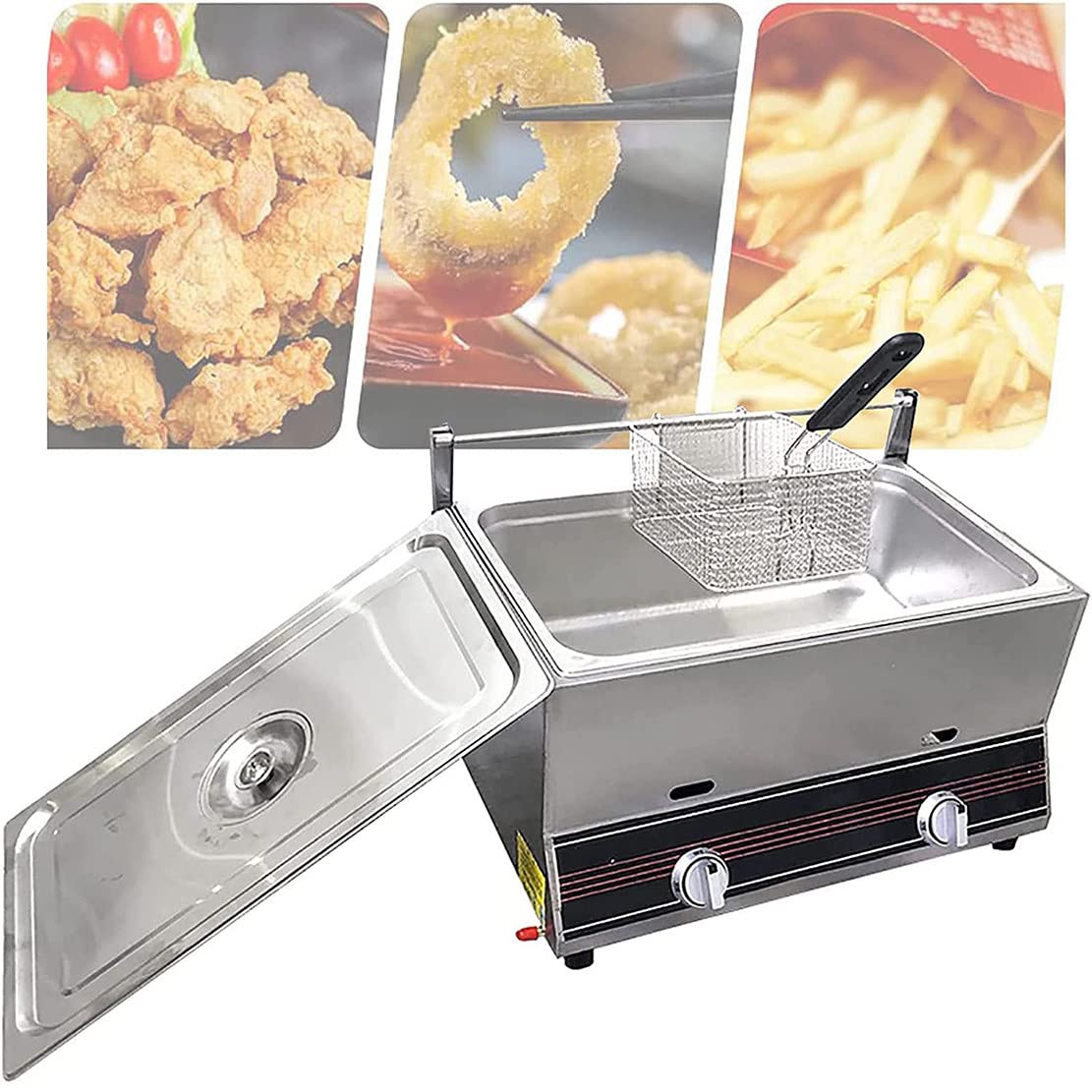 AYCDL Multifunction Home/Commercial Gas Fryer, Kitchen Frying Machine, Countertop Stainless Steel Gas Deep Fryer, Chip Fryers Adjustable Firepower,B,A