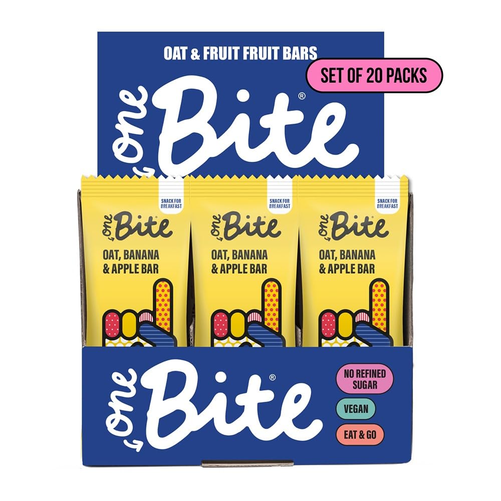 ONE Bite Fruit & Oat Bar | 20 X 45g | Banana and Apple | Snack for Breakfast | No Refined Sugar | Vegan | Eat on the Go