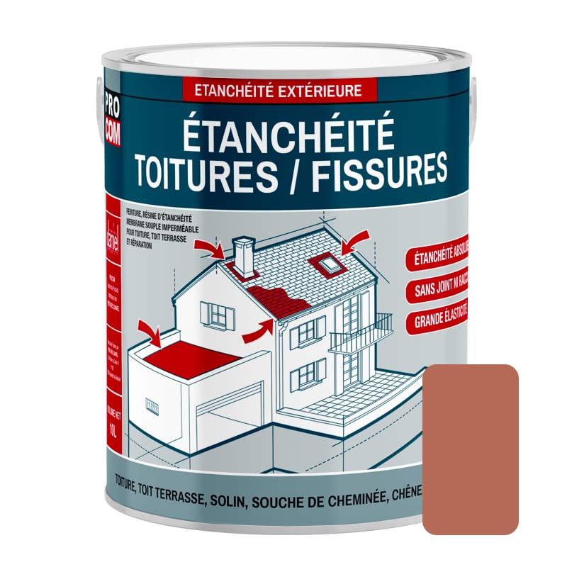 Peinture, résine d'étanchéité toiture, réparation tuiles, fissures, anti-fuites, décore, protège, plusieurs coloris PROCOM 2.5 litres