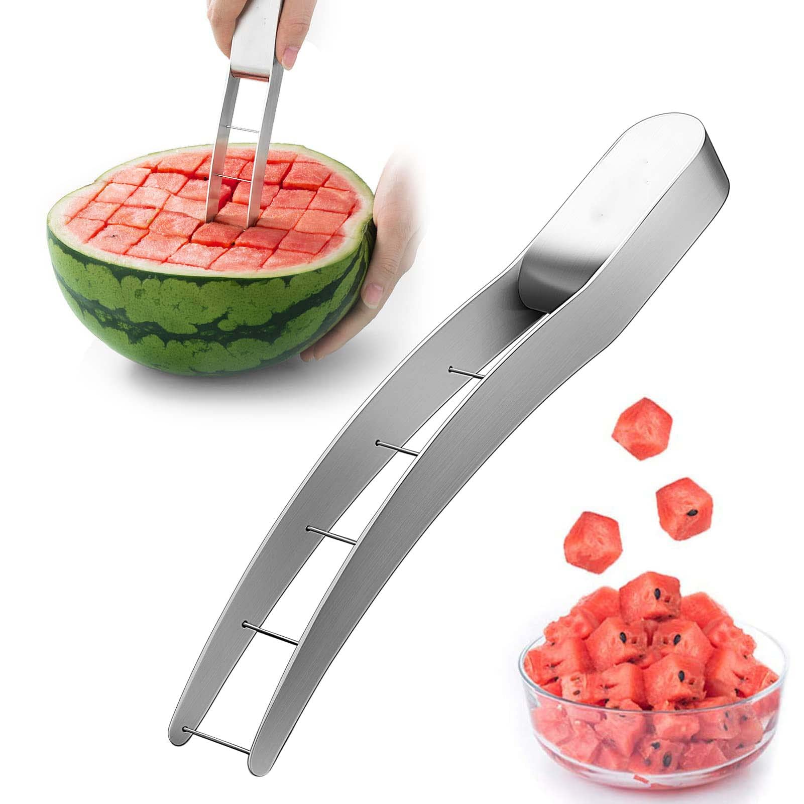 KASTWAVE Stainless Steel Watermelon Slicer, Cube Cutter Corer Fruit Vegetable Tools, Quickly Safe Cutter Slicer, Knife Melon Baller for Kitchen Gadget