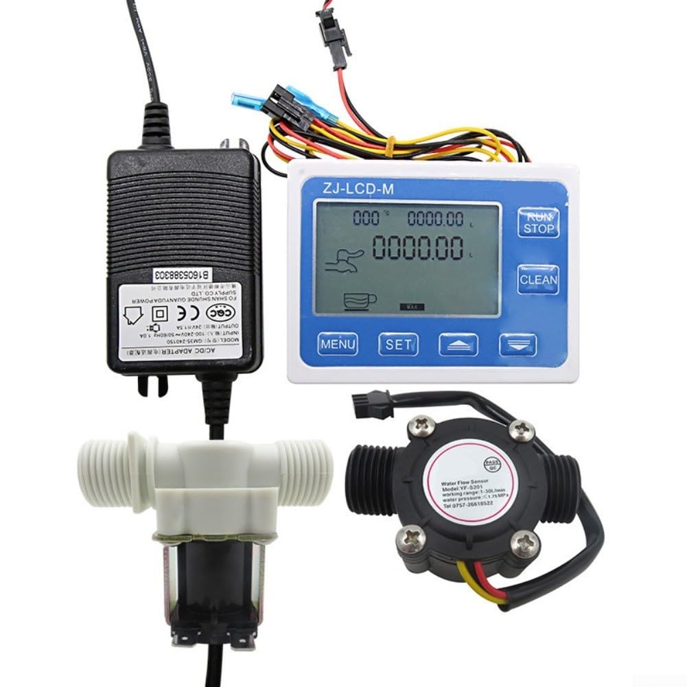 Medidor de flujo digital G1/2 pulgadas con pantalla LCD, 1-30 l/min medidor de cantidad de agua para control cuantitativo, kit de sensor de nailon con válvula solenoide