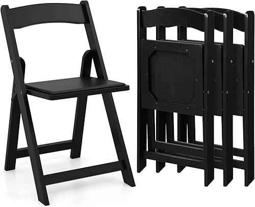 Giantex Juego de 4 sillas plegables, sillas de comedor de madera, sillas plegables acolchadas con respaldo, sillas laterales apilables para
