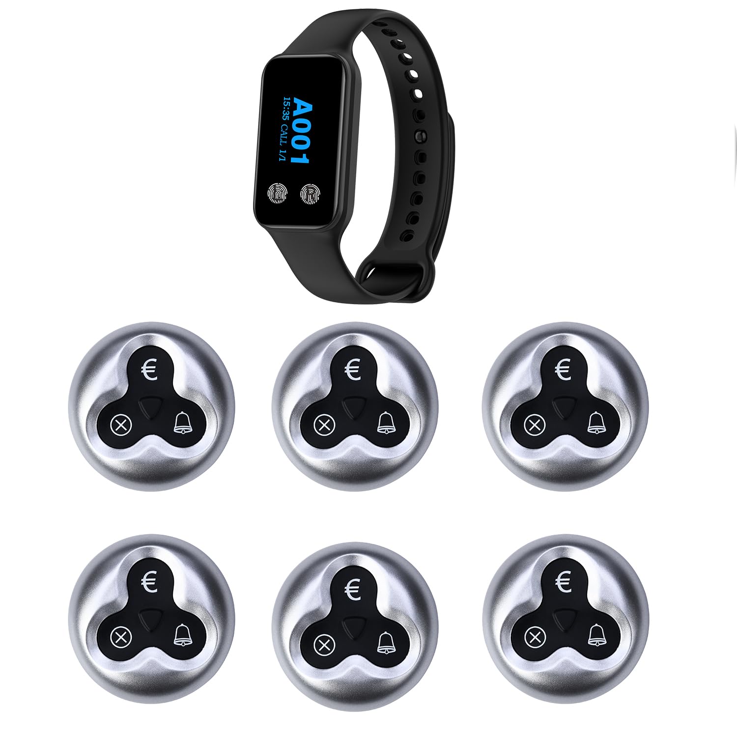 Système Pager de restaurant - Système d'appel de serveur - IP67 - Système d'appel sans fil - Pour restaurant, serveur (1 récepteur + 6 émetteurs)