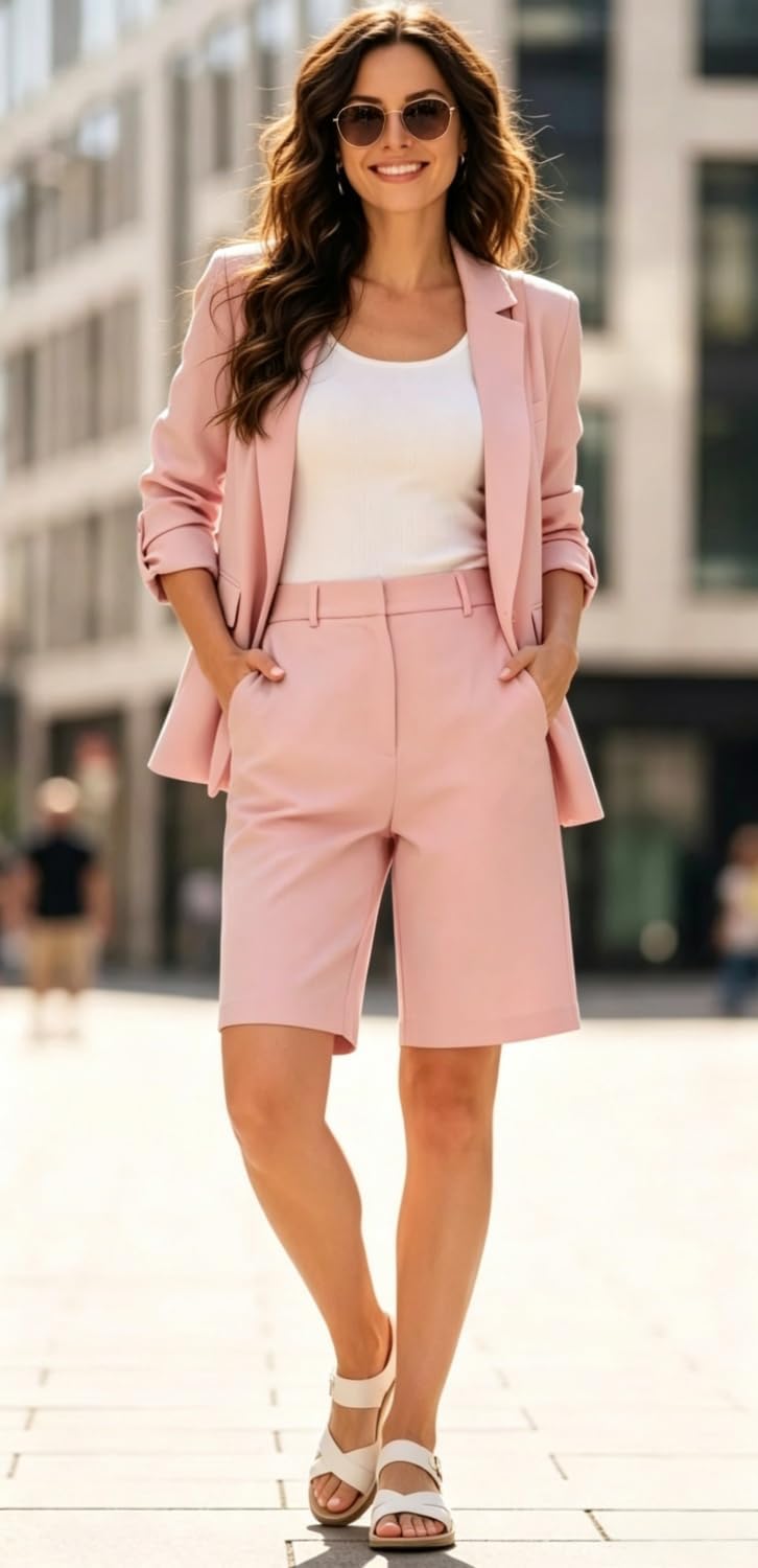 Women's Summer 2 Pieces Suits Set Slim Fit Business Suit for Work