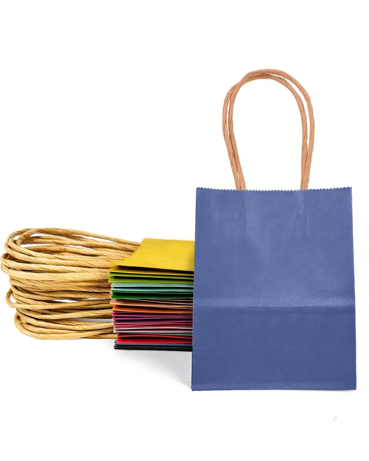 qiqee 100 szt. papierowych torebek na prezenty w rozmiarze mini z uchwytami - 10 x 6 cm × 15 cm małe torby imprezowe - 16 jednolitych kolorów