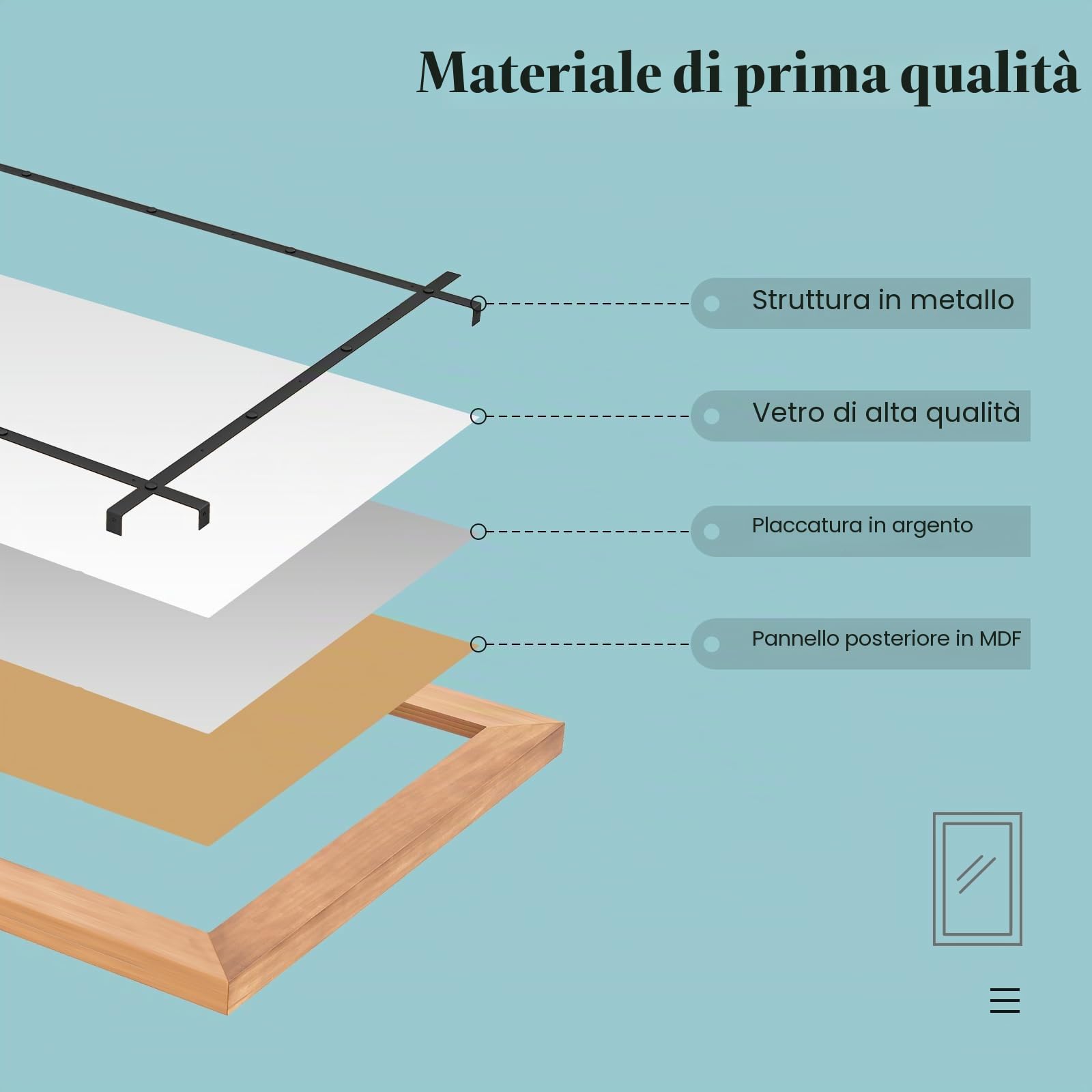LIFEZEAL Specchio decorativo da parete 77 x 100 cm, specchio rettangolare con cornice in metallo e legno di abete, specchio da parete in stile rustico, per camera da letto, bagno, soggiorno,