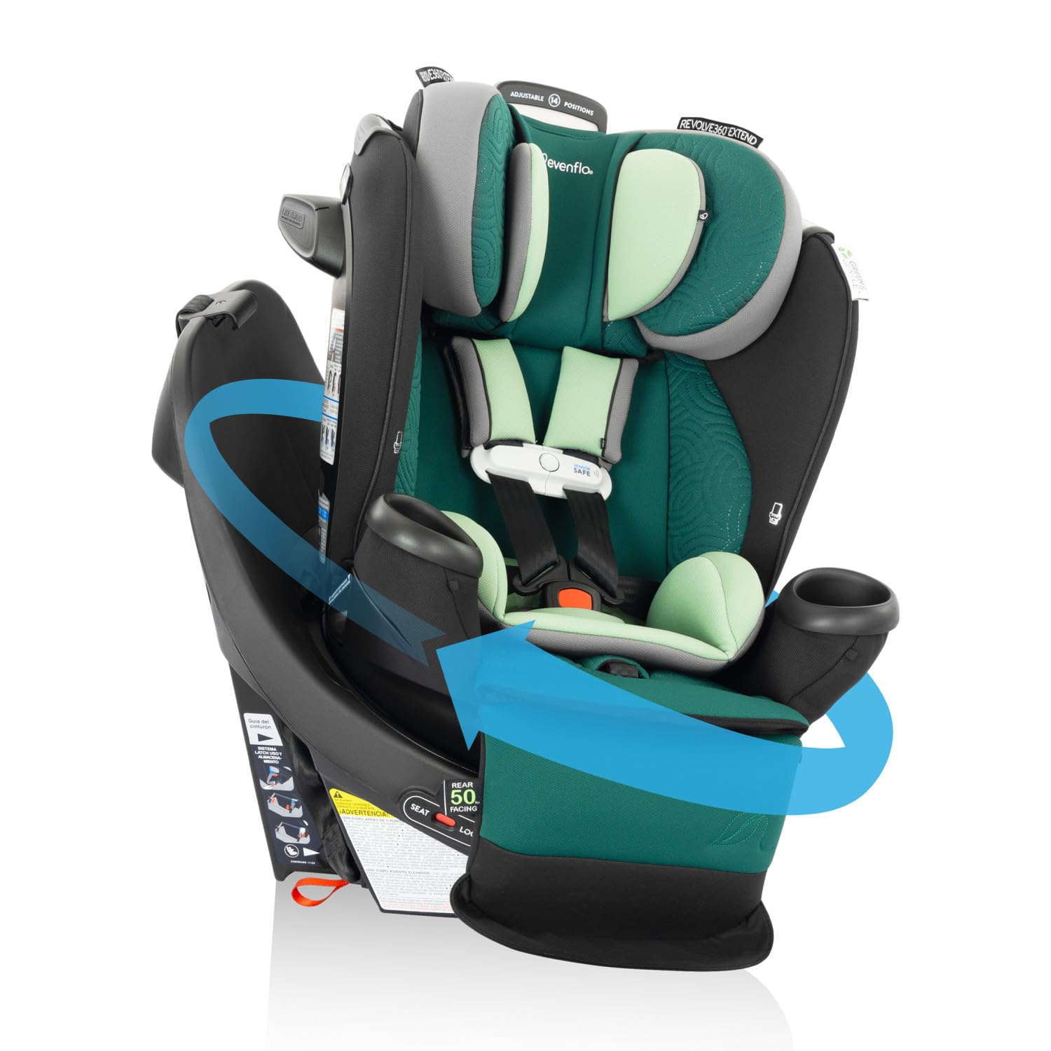Evenflo Gold Revolve360 Extend All-in-One Rotating Car Seat with Green & Gentle Fabric (Emerald)