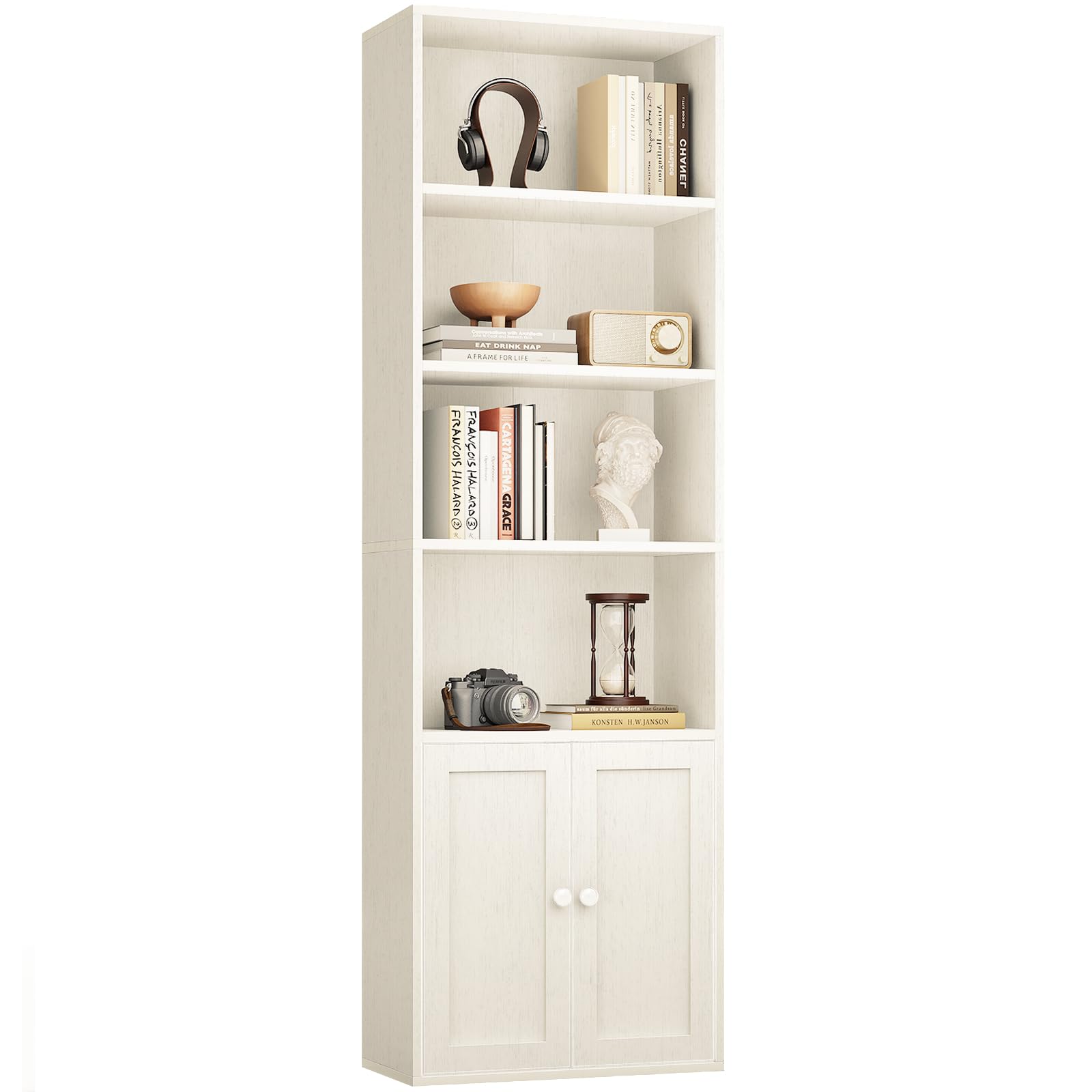 Coleshome Bücherregal mit Türen 6 Ebenen 48x24x176.4 cm Standregal Weiß