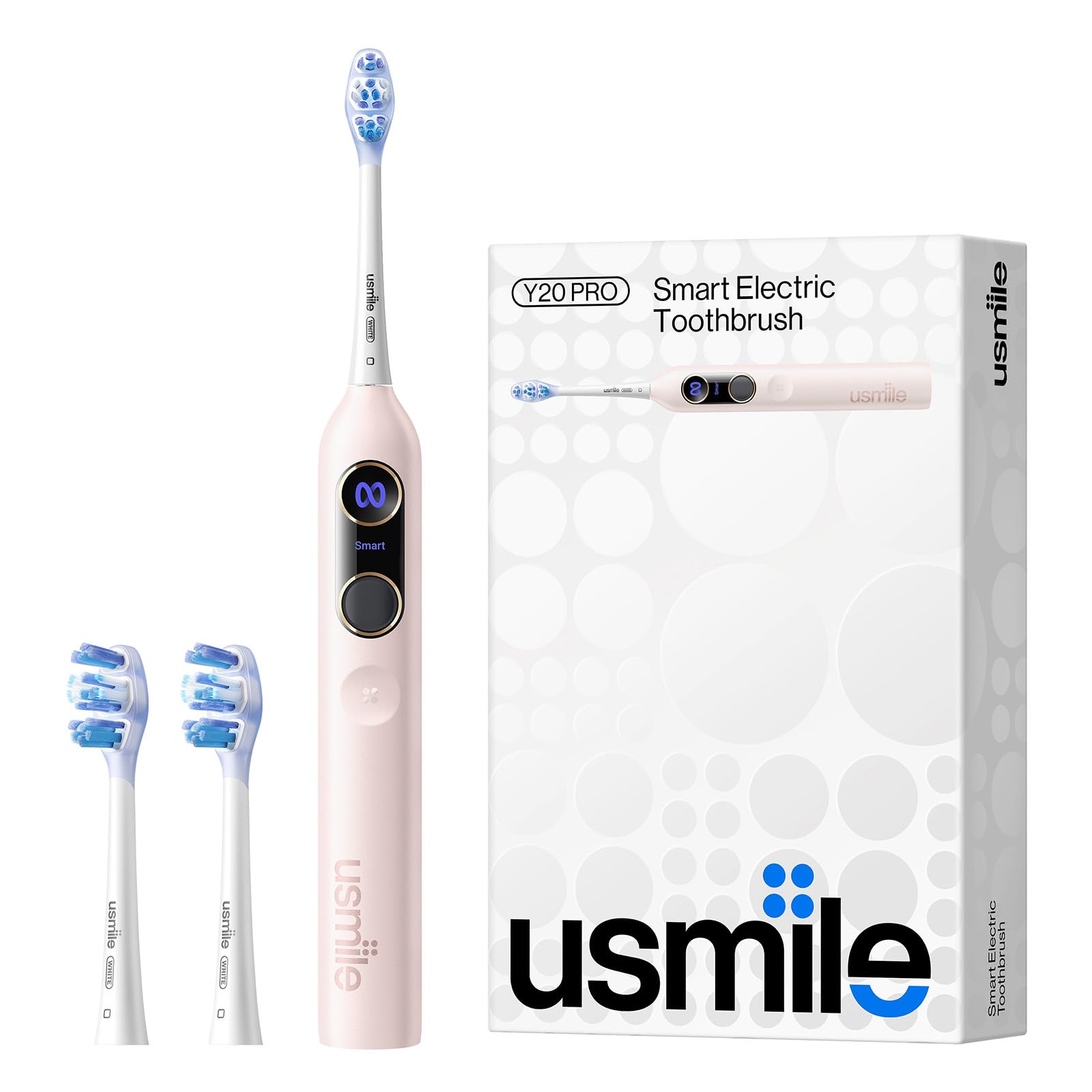 usmile Y20PRO Electric Toothbrush, AI-Powered Smart Toothbrush with AM/PM Auto Mode, 4 Brushing Modes, 90-Day Battery, App Control, Real-Time 3D Map, 2 Brush Heads Included(Sakura Pink)