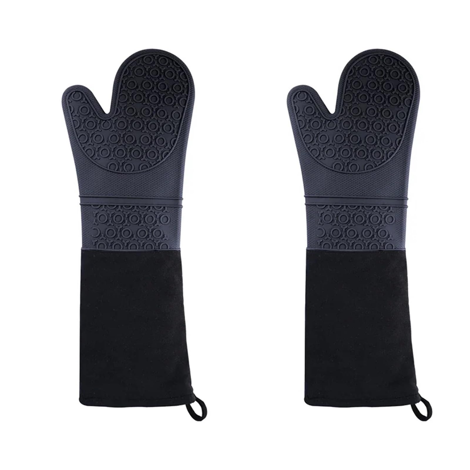 Extended Silicone Oven Mitts For Baking(2Pcs Black)