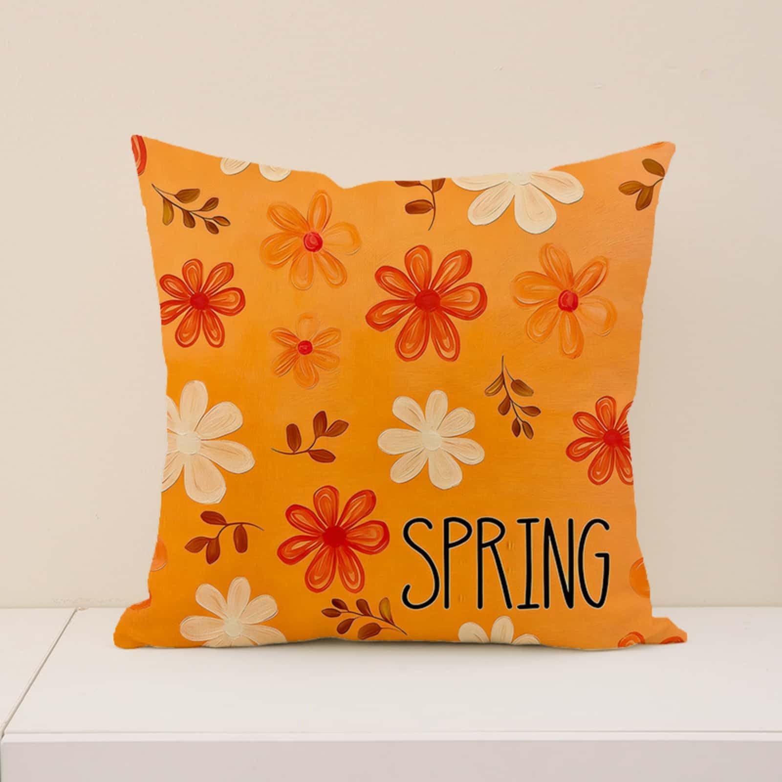 Cushion Covers 40cm x 40cm Beige Plant Sofa Cushion Cover Linen with Invisible Zippers,Throw Pillow Covers for Bedroom Home Decor