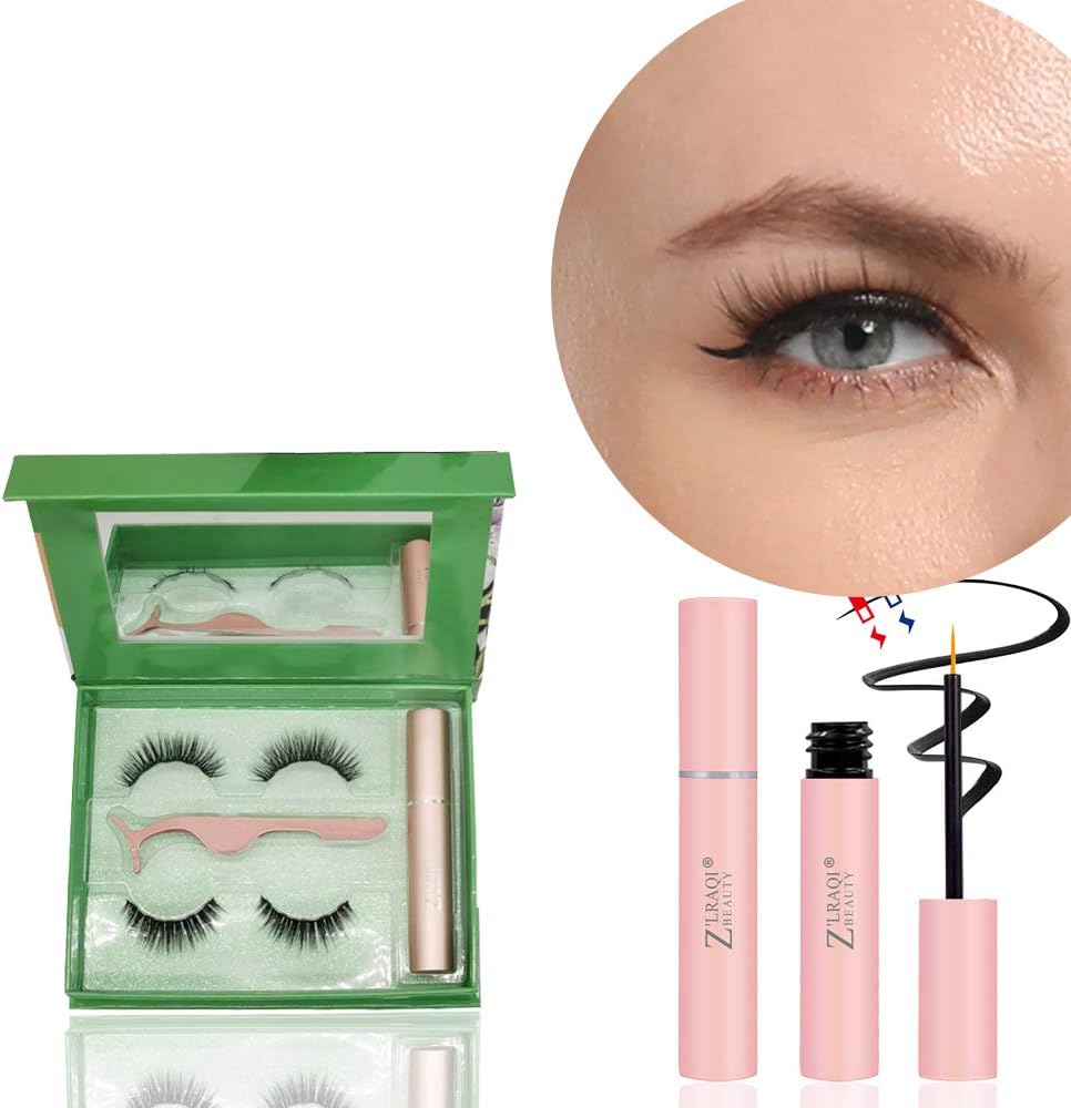 Magnetic Eyeliner and Lashes Kit With Day-out Wispies Waterproof Faux Mink 5 Magnets False Eyelashes Pack of 2 Styles