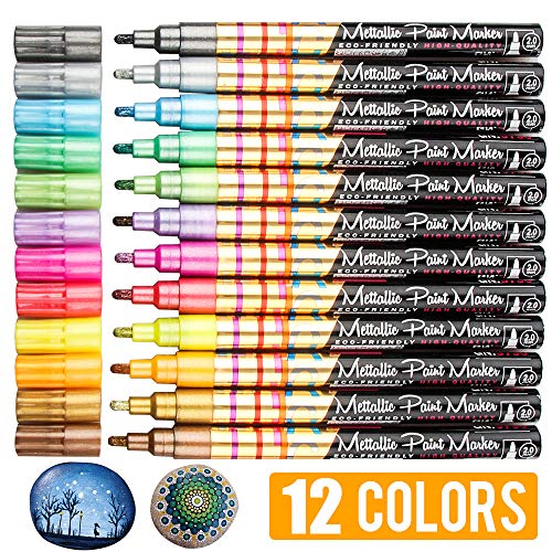 12 Color Assorted Metallic Marker Pens, 2mm Tip Sheen Glitter Painting Pen Card Making,Birthday Gree - //coolthings.us