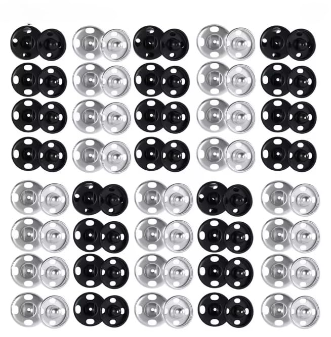 Tonsitian 100 Sets Annäh Knöpfe, 8mm Metall Unsichtbare Druckknöpfe Snap Knöpfe für Kleidung Geldbörse Handtasche Bastel DIY Zubehör (Schwarz+Silber)