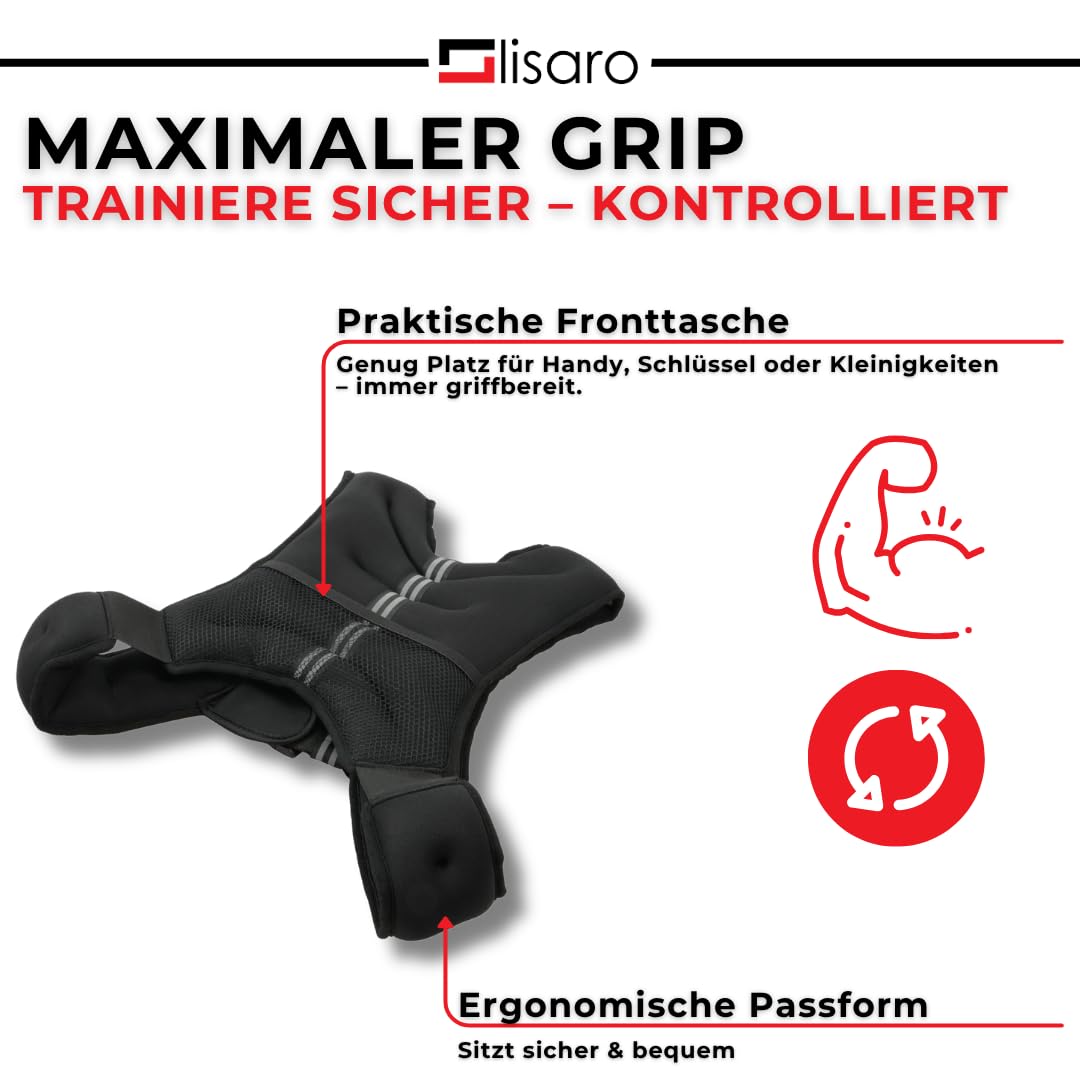 Lisaro Chaleco lastrado de 10 kg, ideal para entrenamiento de carrera | Chaleco lastrado de estilo XStyle | Chaleco de entrenamiento para fitness, entrenamiento de fuerza, correr, entrenamiento