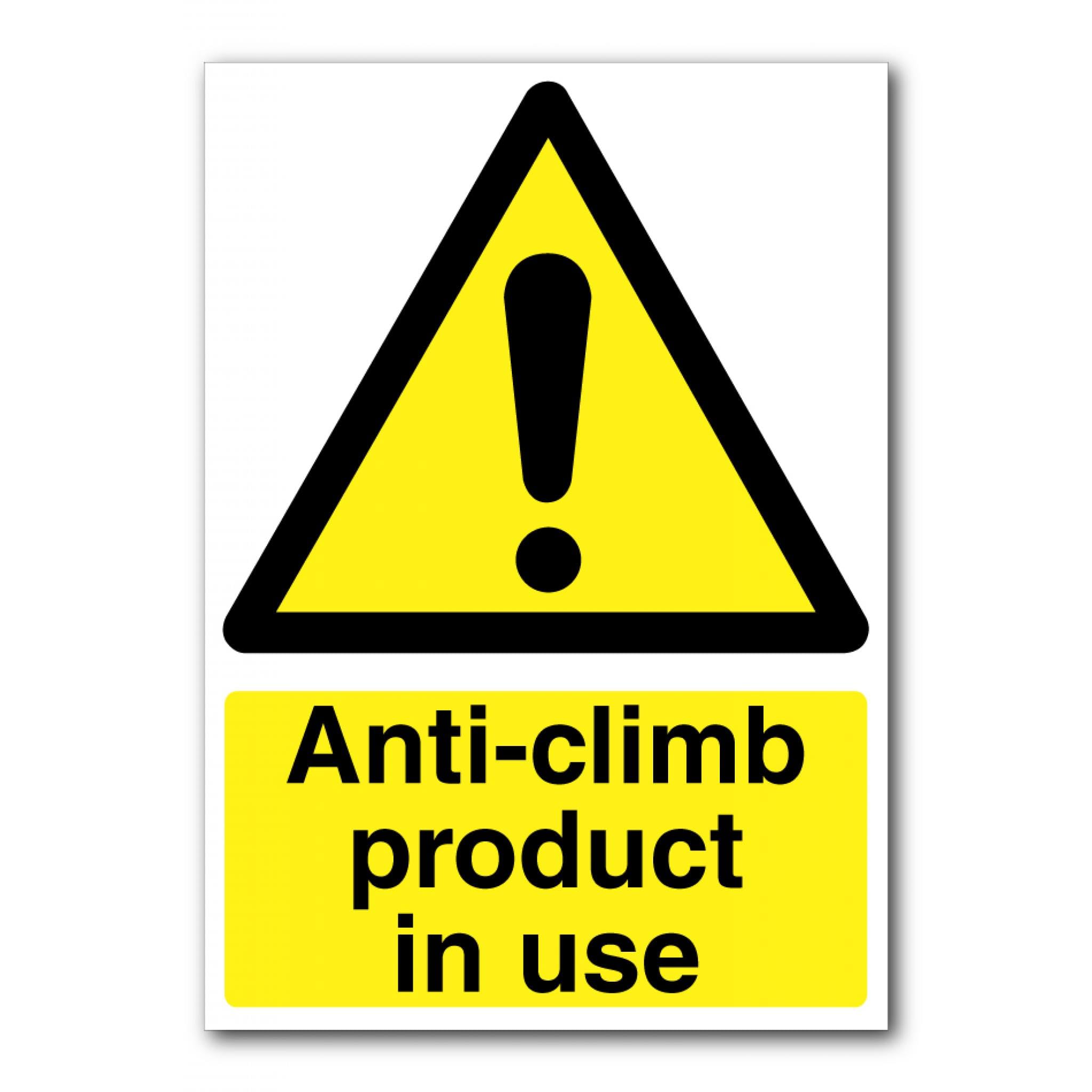Anti-Climb Product In Use Sign, 12x8 Metal Tin Sign, security notice for facilities equipped with anti-climb devices.