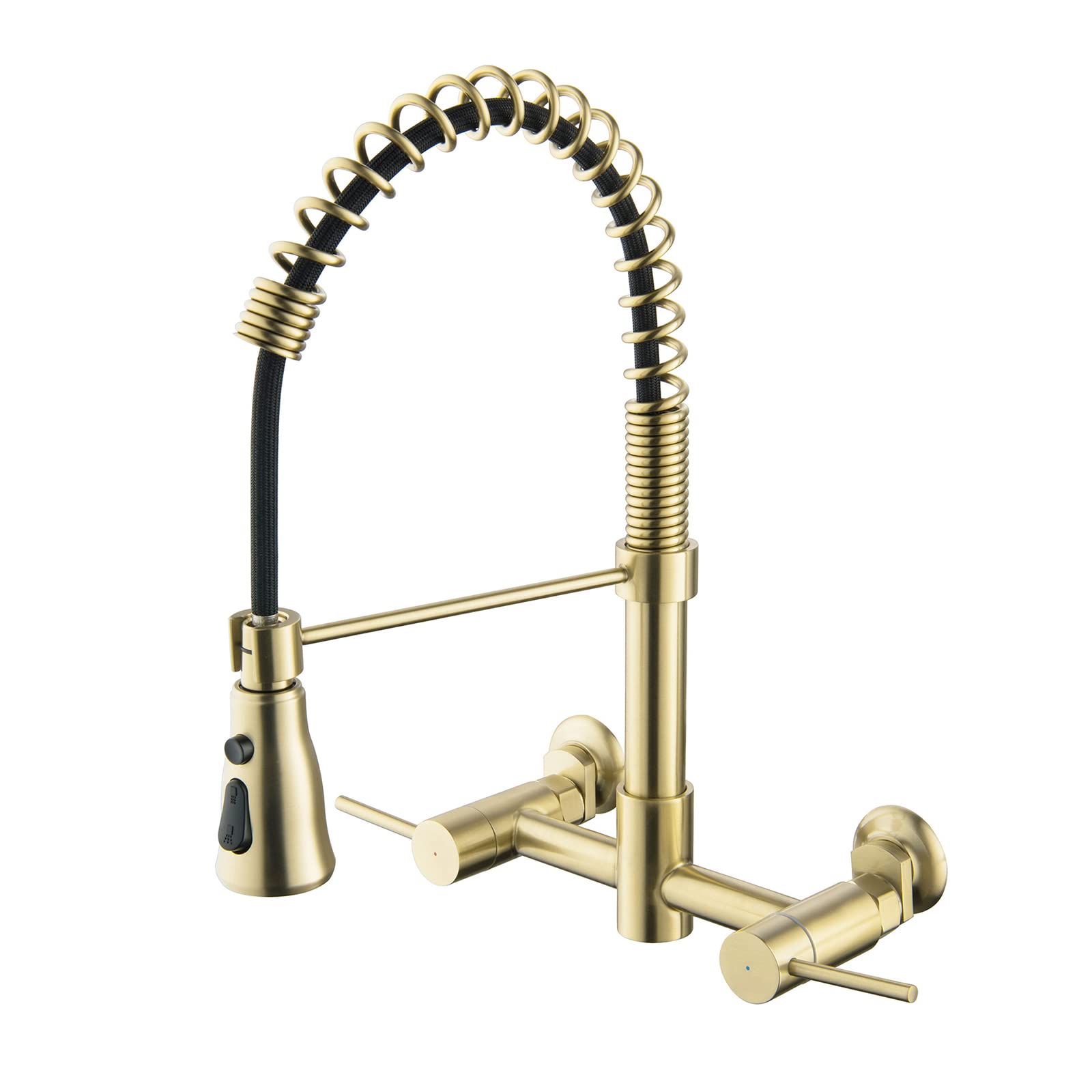 Lmysxaoz Gold Kitchen Sink Faucet,Wall Mounted Faucet With Pull Down Sprayer, 2 Handle High Arc Faucets, Brushed Stainless Steel