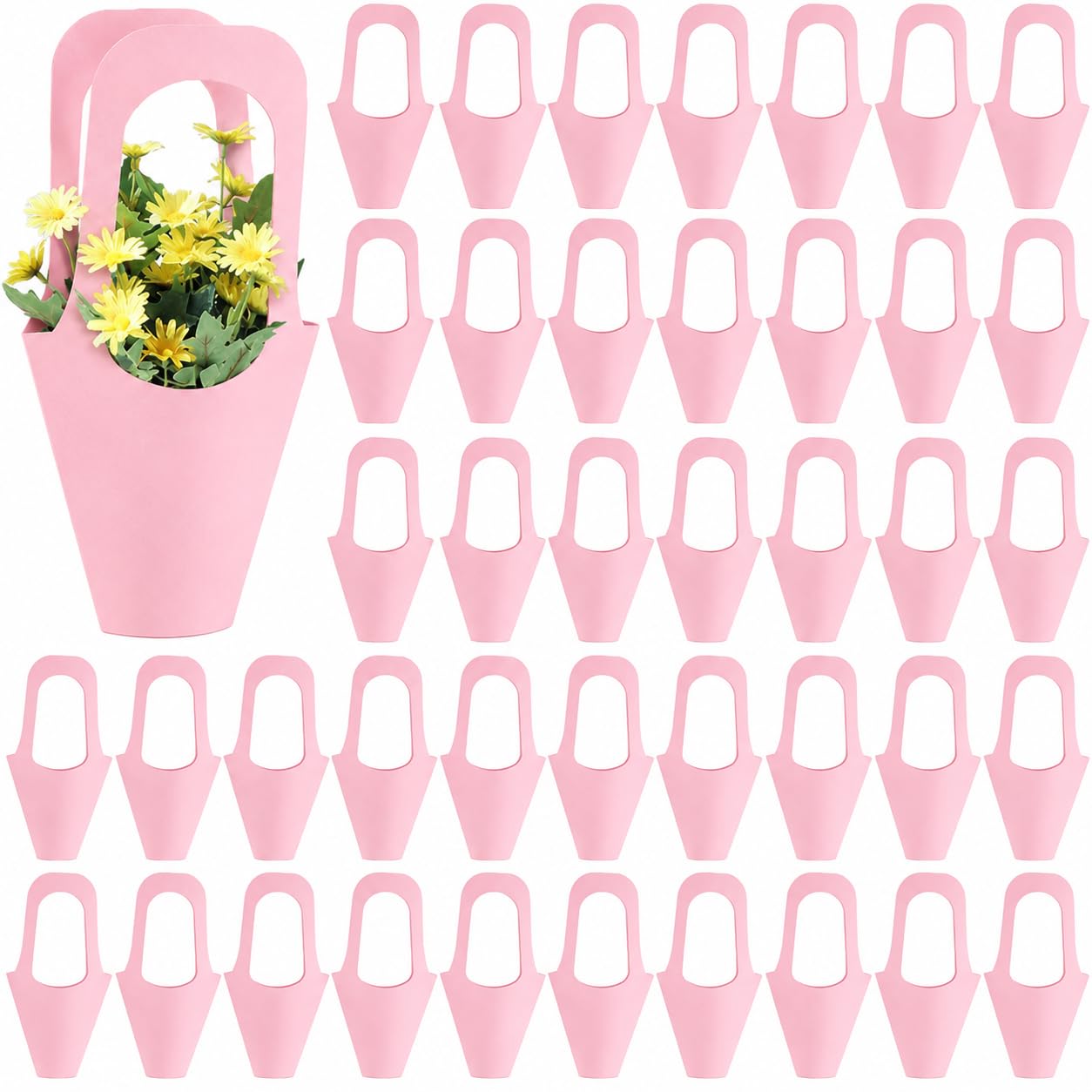 Festiko Flower Bouquet Bags Pack of 10 Pink Paper Flower Carry Bags with Handle for Flower Wrapping, Bouquet Packing, Gift Packaging for Birthdays, Weddings, Anniversary Decoration Supplies-image-26