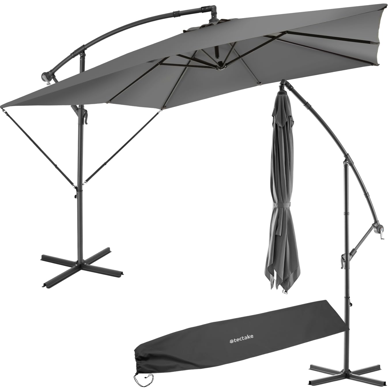 TecTake® Sombrilla Terraza Exterior, Sombrilla Playa con Manivela Manual e Inclinación Ajustable, Sombrilla Jardín con Máxima Estabilidad, Parasol Terraza Exterior, Ø250cm, Funda Protectora