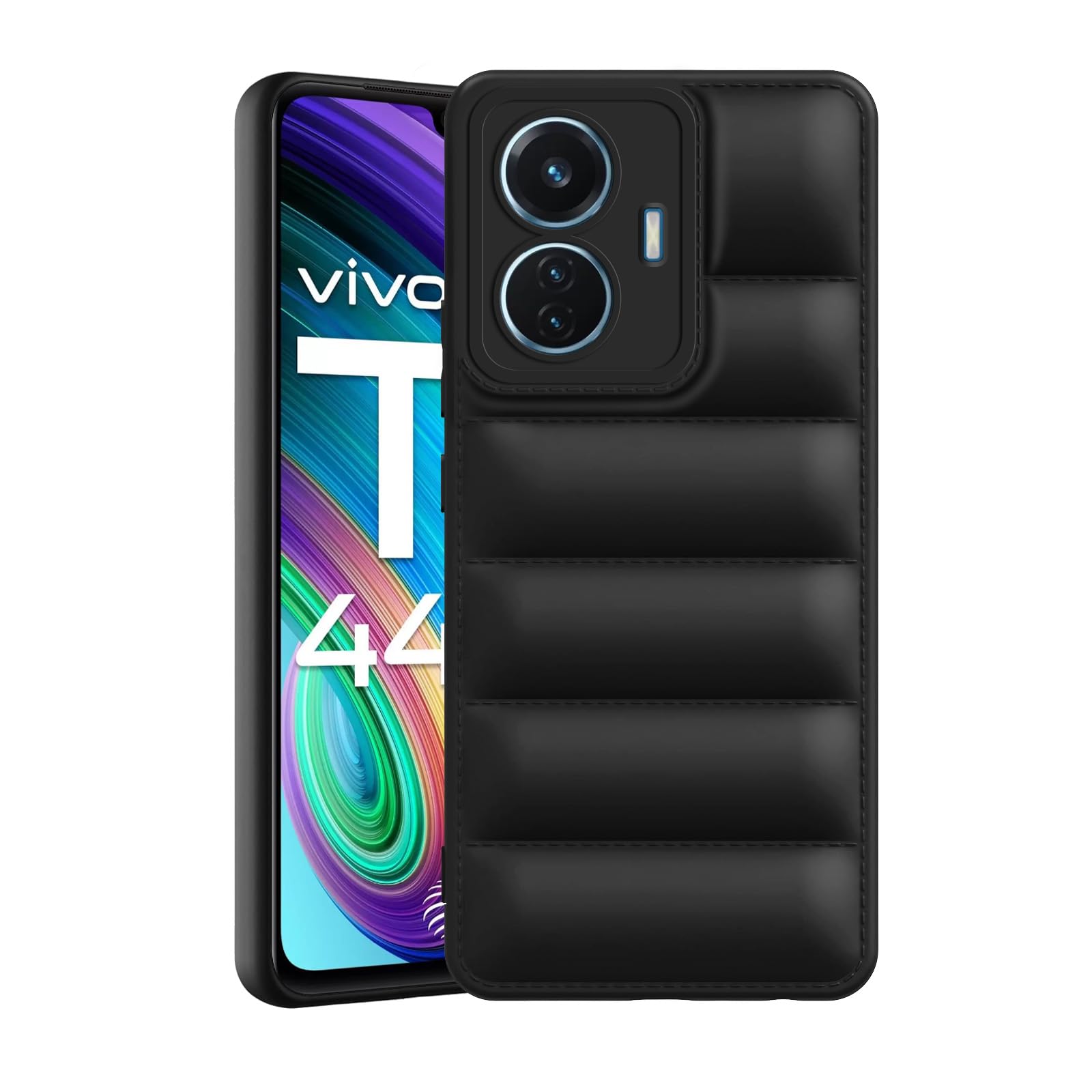 Amazon Brand - Solimo Puffer Case Camera Protection Soft Back Cover for Iqoo Z6 44W / Vivo T1 44W - Black - Rubber