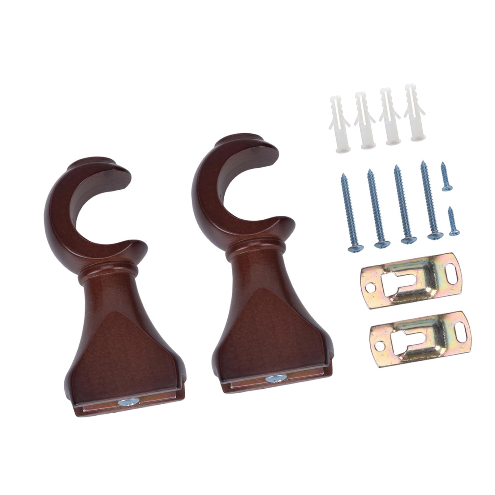 Pangboer Brown 2Pcs Window Curtain Hooks Drapery Poles Holders Bracket Open Wood Curtain Rod Brackets Hangers Easy Installation Wall Mount Bracket