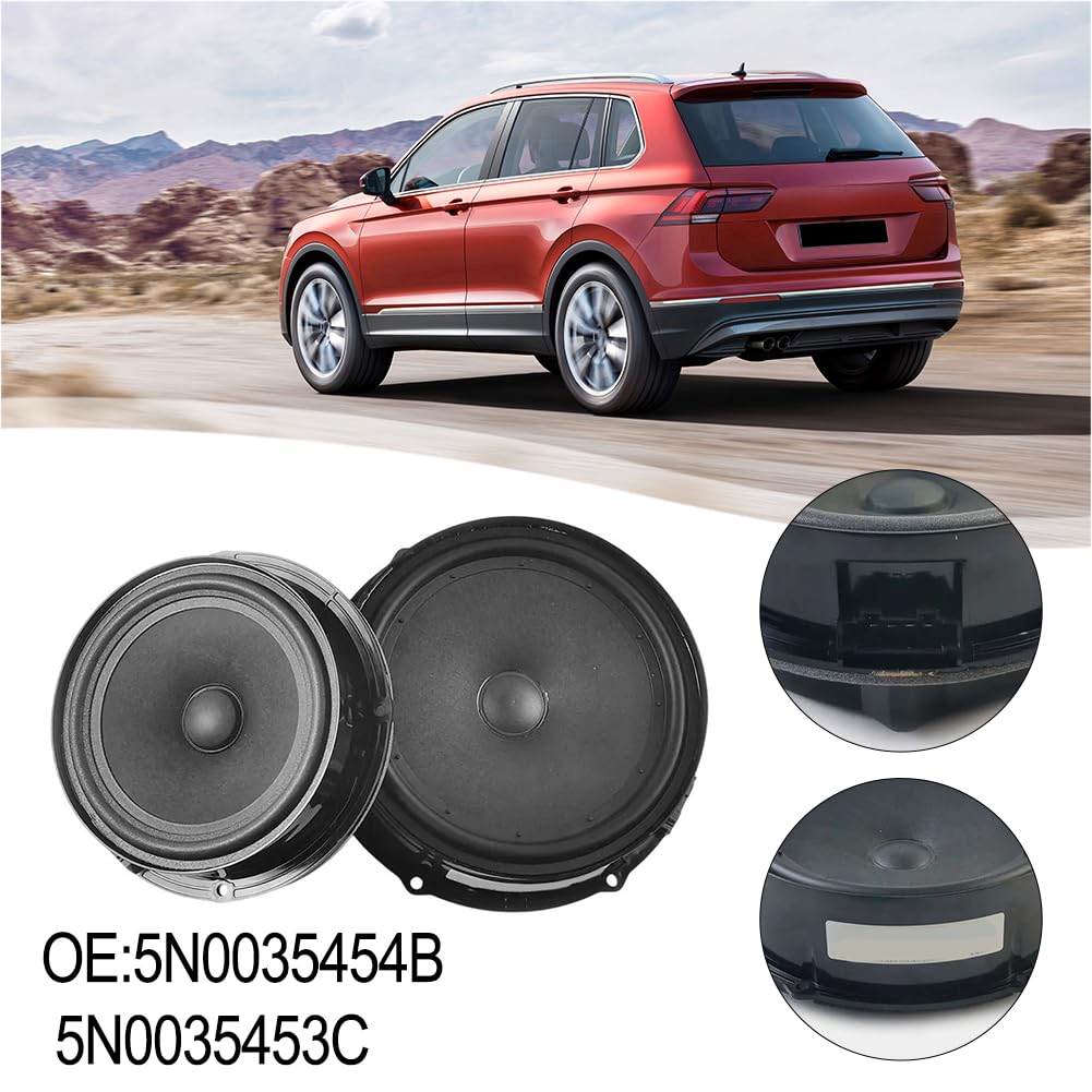 Ensemble de haut-parleurs woofer d'intérieur de voiture avant arrière compatible avec Tiguan 2009-2019 5N0035454B 5N0035453C Noir(Arrière)