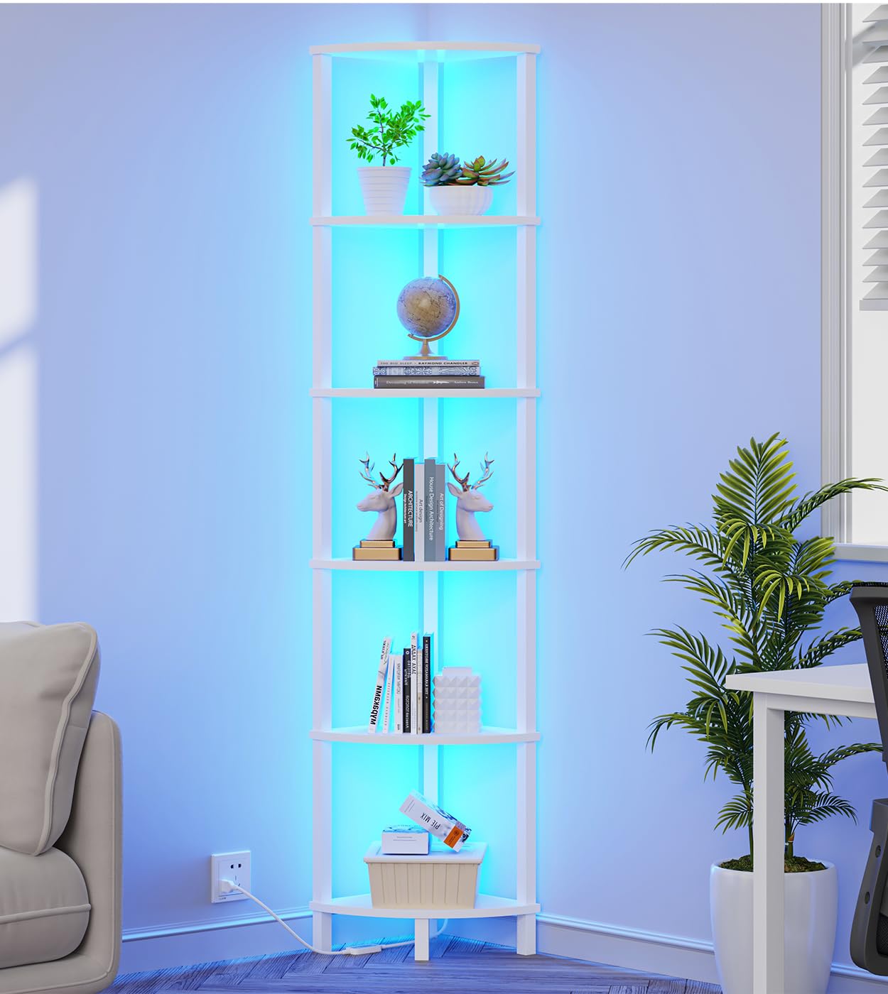 Coleshome Libreria Angolare a 5 Ripiani, Scaffale Angolare a Forma di L Scaffale Salvaspazio, Libreria Alta per Soggiorno Ufficio Casa Camera da