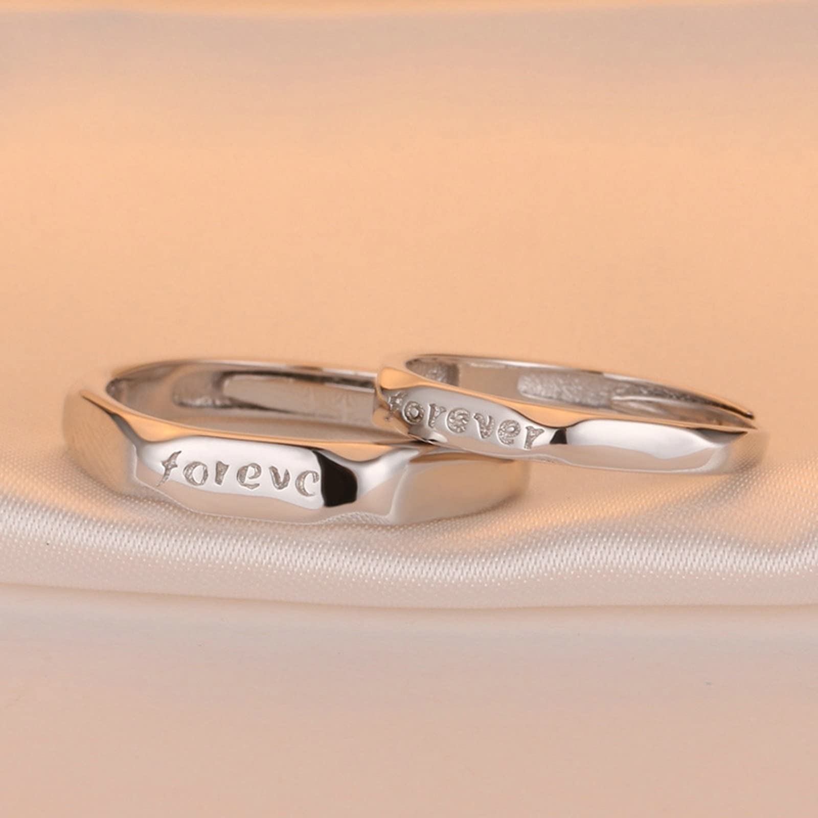 Anillos de promesa para parejas adolescentes, anillos de plata de ley modernos con plata grabada para siempre, anillo ajustable para regalo, Adjustable, Sin piedras preciosas