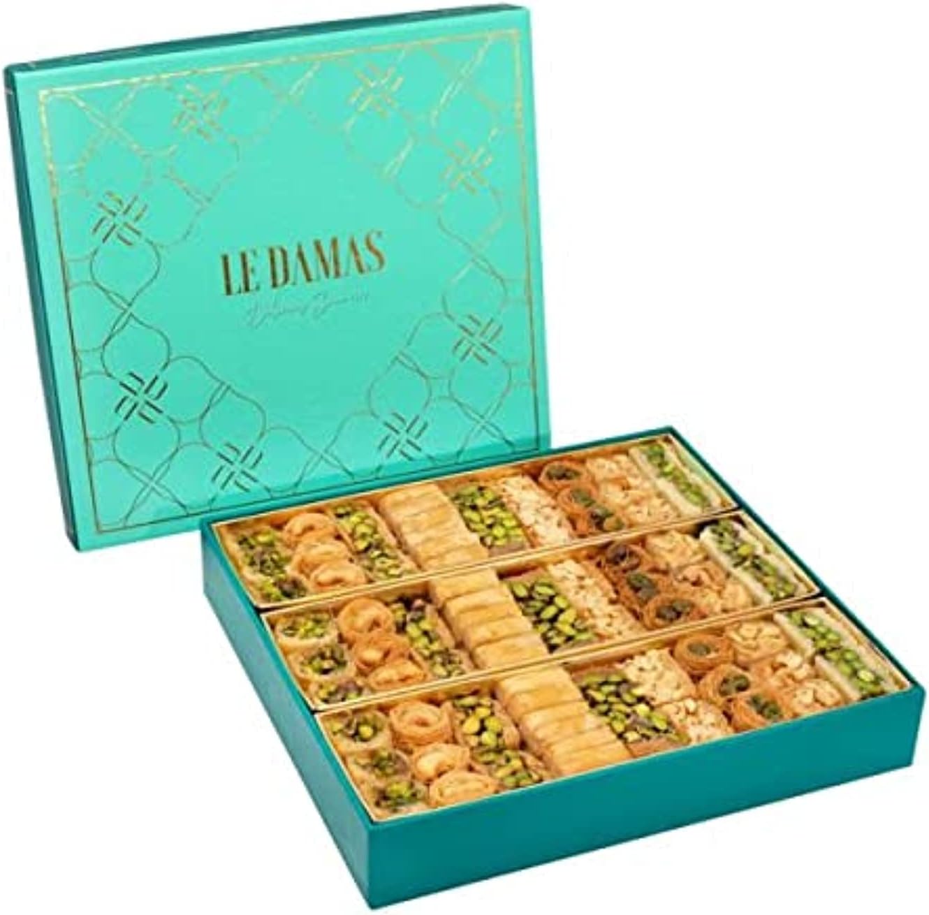 LE DAMAS Mix Baklava Premium Box 600g - 96 PCS Assorted Premium Baklava Arabic Sweets, Filled With Premium Pistachio & Cashew Nuts, Low in sugar, No Colorants Preservatives or Additives