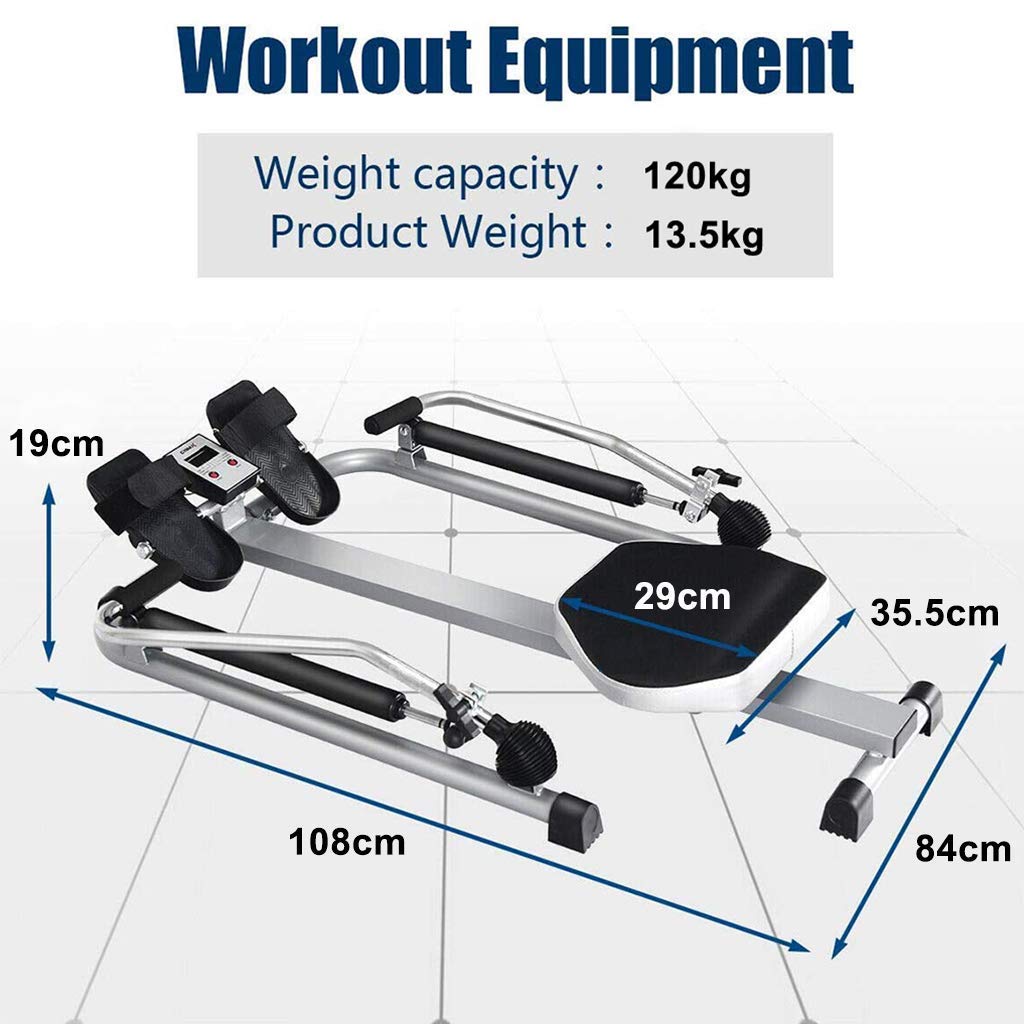 Sprzęt fitness składane maszyny do wiosłowania fitness domowa siłownia wioślarz rower W/regulowany podwójny opór hydrauliczny, monitor fitness LCD, wewnętrzny wielofunkcyjny rząd