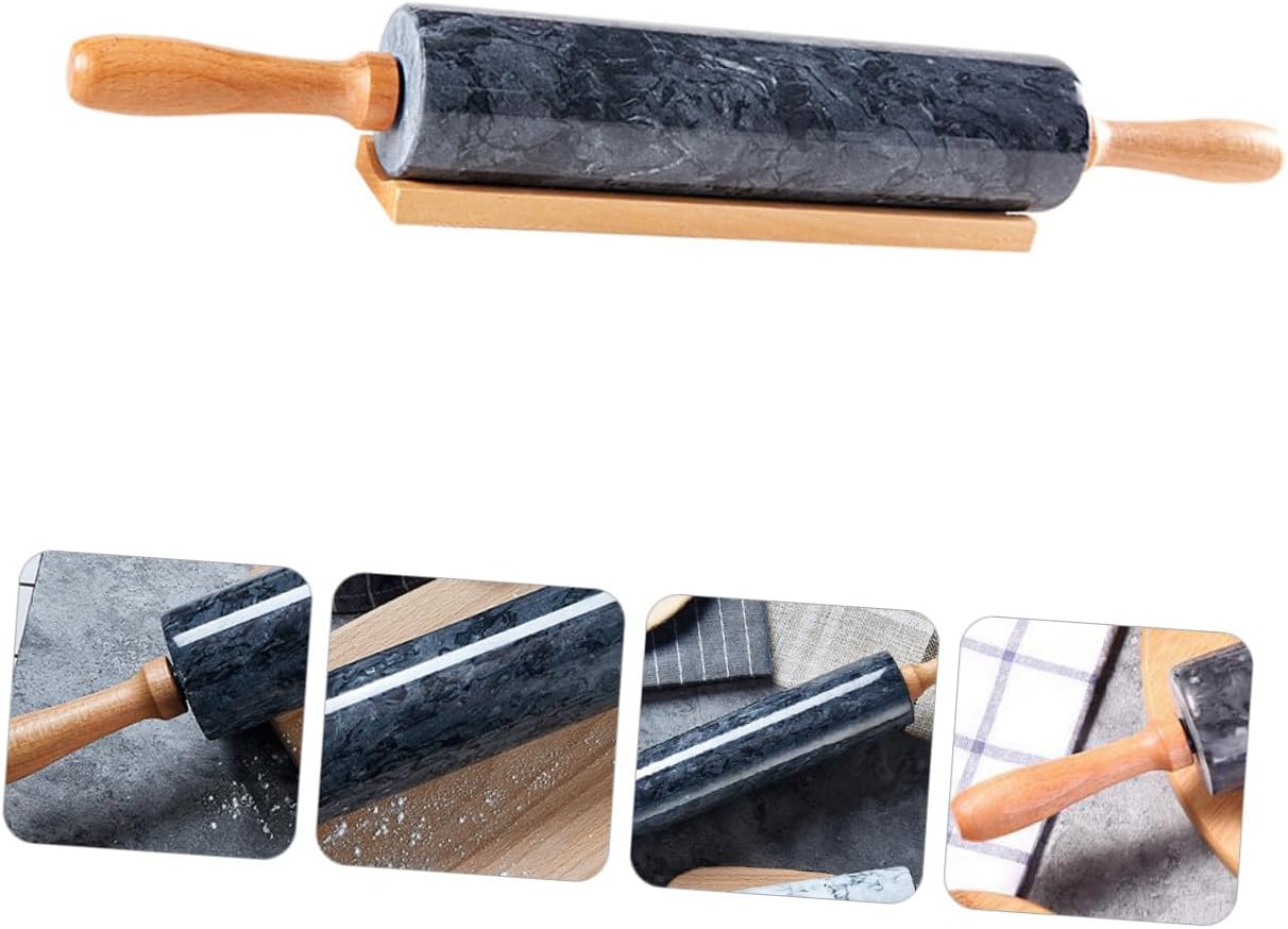 Non-stick Natural Marble Rolling Pin with Wooden Handle Kitchen Dough Roller for Baking Pastry Fondant Cookie Crust for Easy Storage and Family DIY Fun