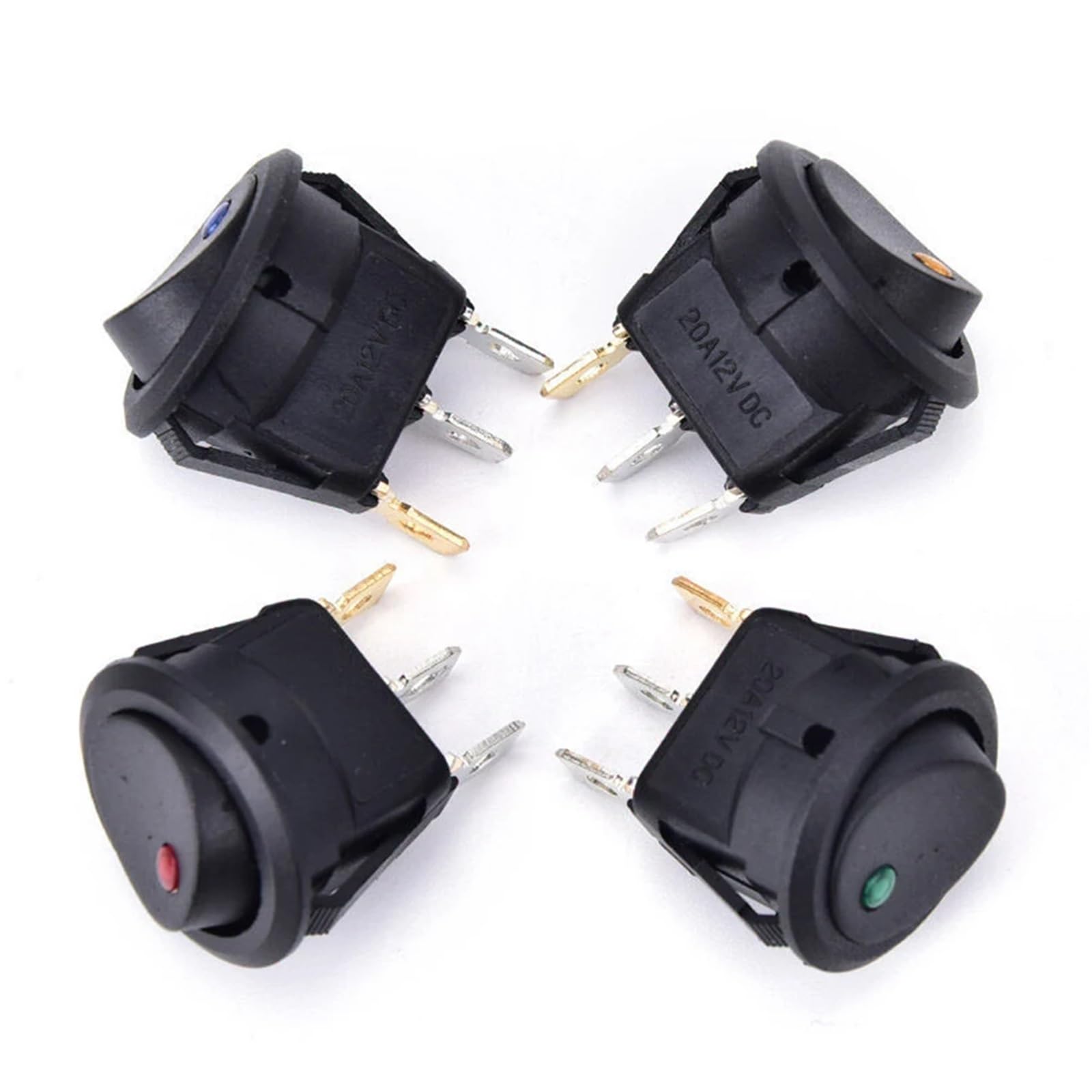 4 interruptores basculantes iluminados, Resistentes al Agua, CC 12 V, 20 A, Redondos, de 3 Pines, for Coche, Barco, camión. Interruptor Basculante(Oranje)
