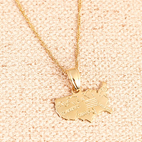 18K Gold Plated USA America United States Map Necklace Pendant for American Euro-American4