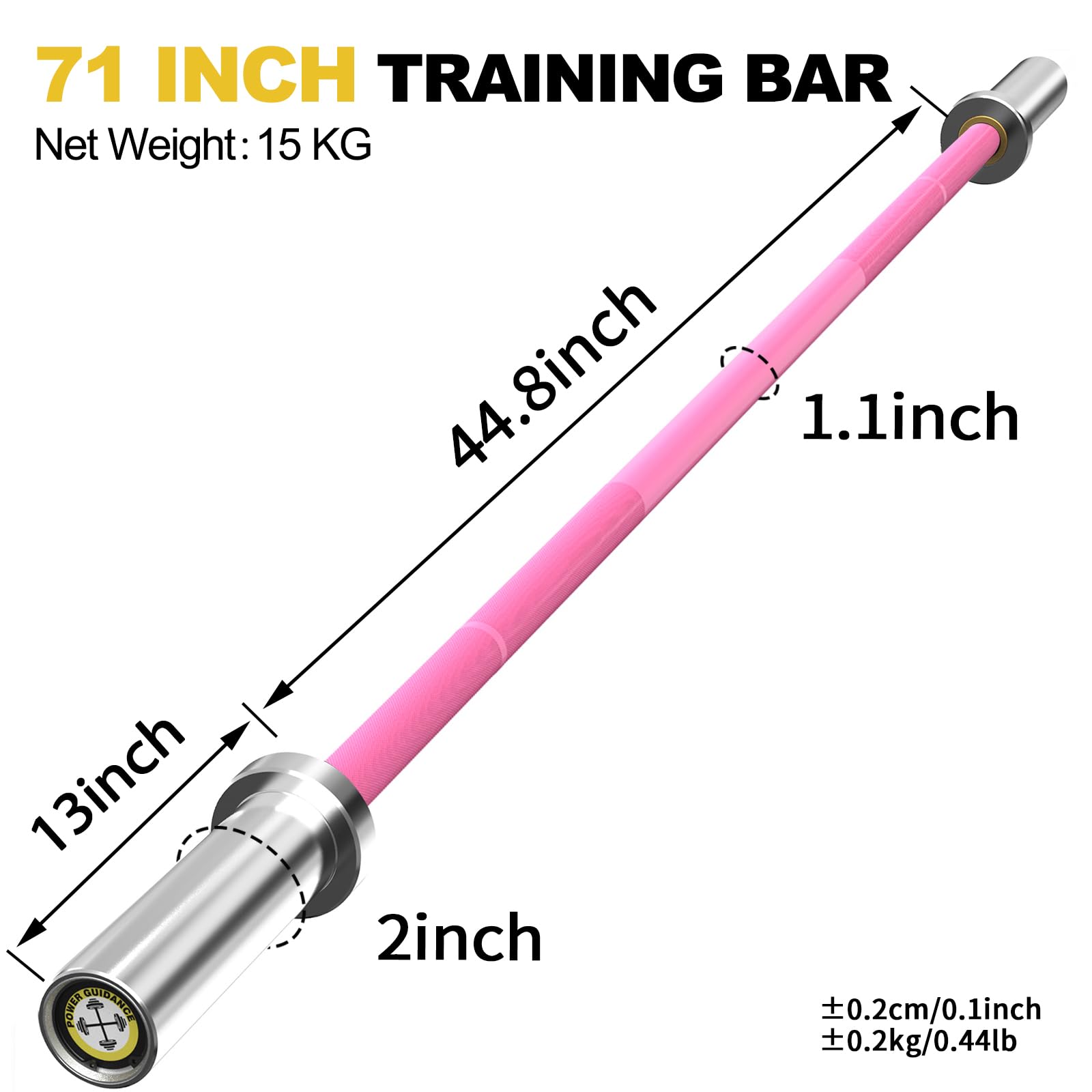 POWER GUIDANCE Chrome Olympic Barbell Bar, Weight Bar for lifting, Hip Thrusts, Universal Strength Training Bars ?33lb 6ft/70 inch (Pink-6FT)