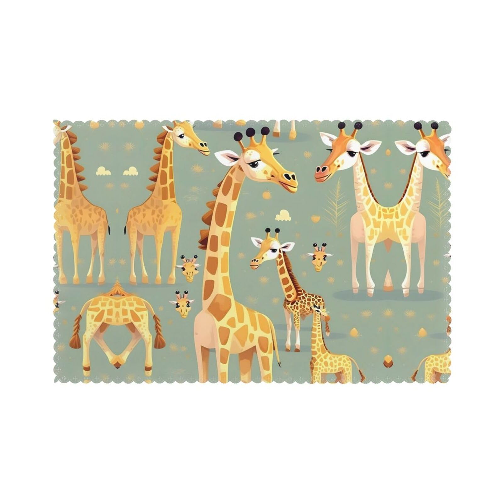 Cute Wild Cartoon Giraffes Christmas Placemats Set of 6,Washable Table Mats