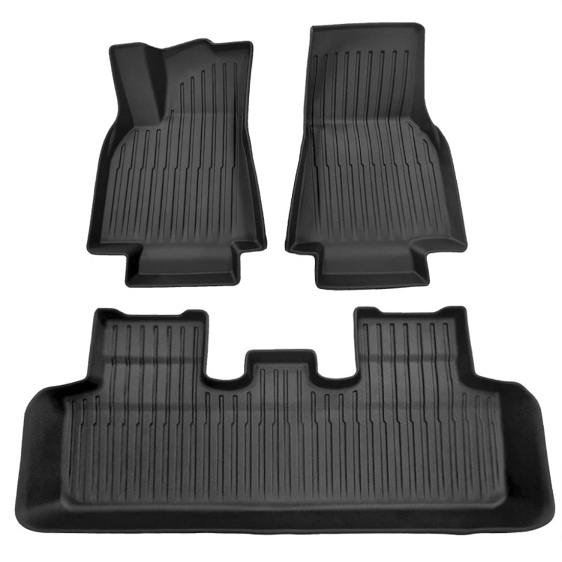 Top-Tech Floor Mats Compatible with 2020-2022 Tesla Model Y Includes 1st and 2nd Row: Front & Rear Full Set Liner, Black TPE All Weather Guard