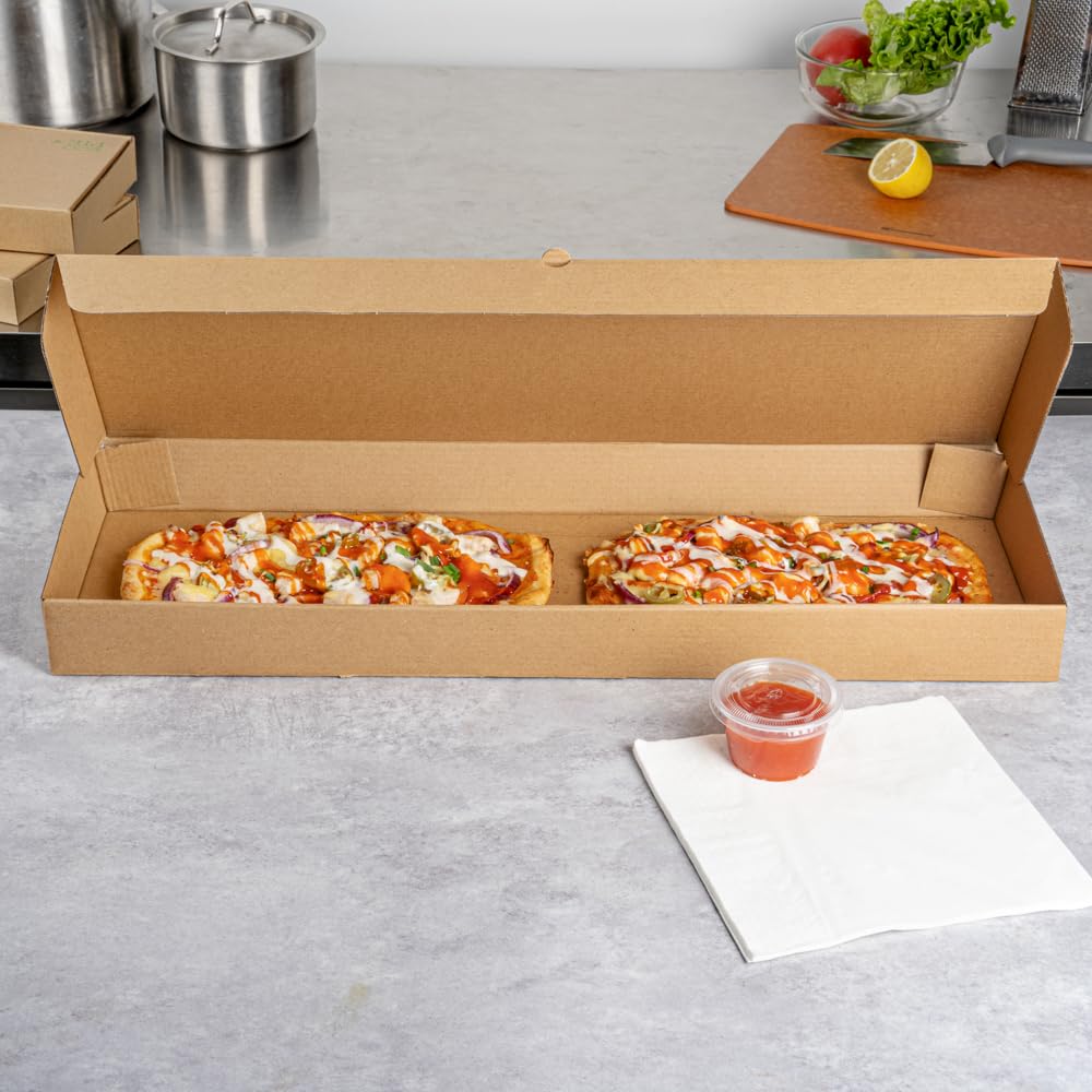 Restaurantware Eco Pie - Cajas de pan plano para llevar de 24 x 12 x 2 pulgadas, 50 cajas de pizza corrugadas resistentes, diseño de flauta, sistema de bloqueo de pestañas, cajas de pizza de papel