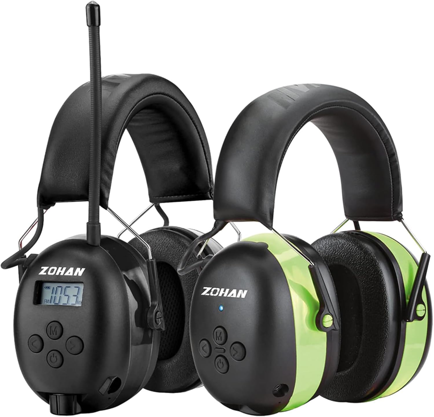 ZOHAN 033 Bluetooth 5.0 AM FM Radio Headphones, 25dB NRR Hearing Protection for Mowing Lawn&ZOHAN EM037 Hearing Protection with Bluetooth, NRR 25dB Noise Reduction Ear Protection，Headphones for Mowing