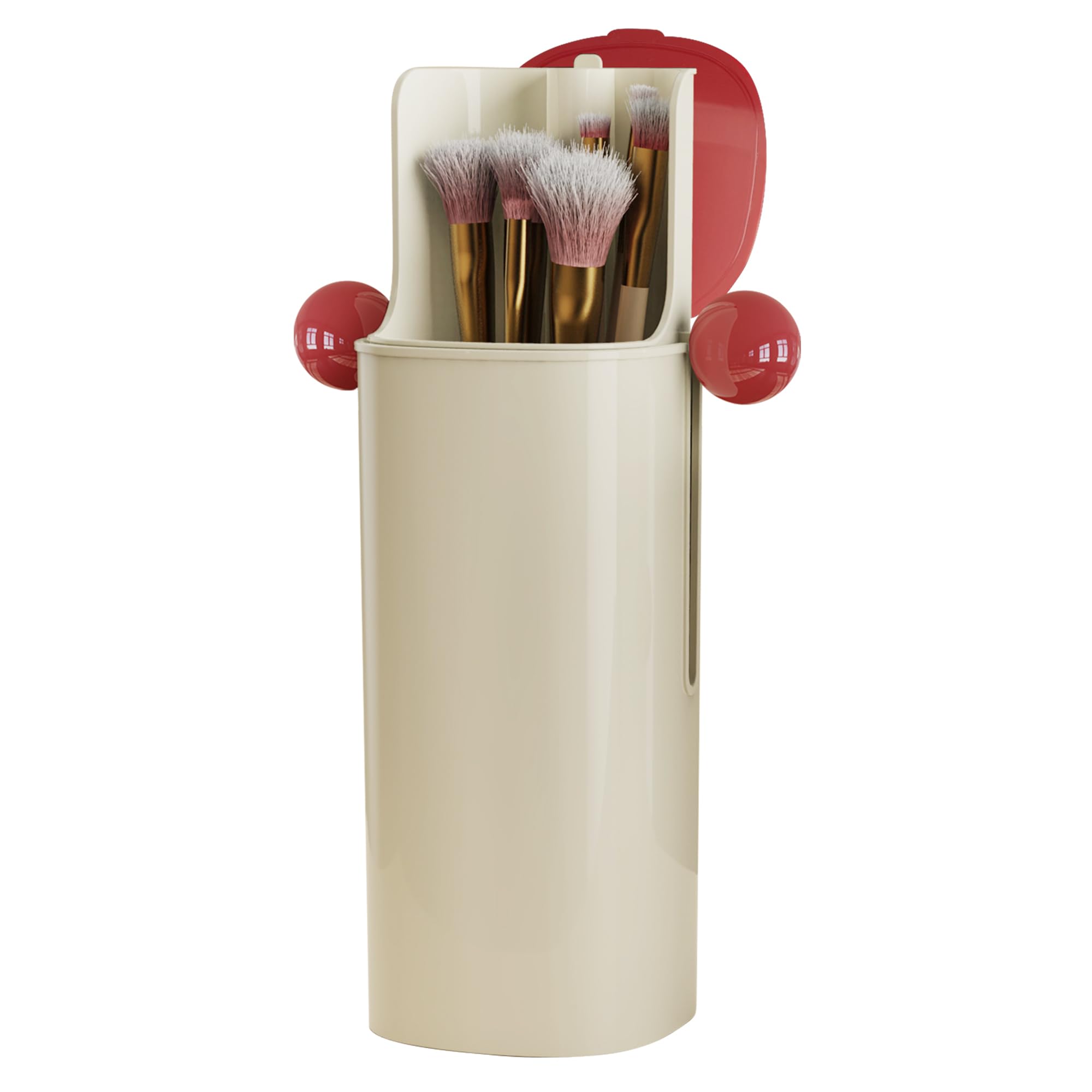 Sonnorel Makeup Brush Organizer, Automatic Lifting Makeup Brush Holder with Cover Dustproof Storage Case (Red)
