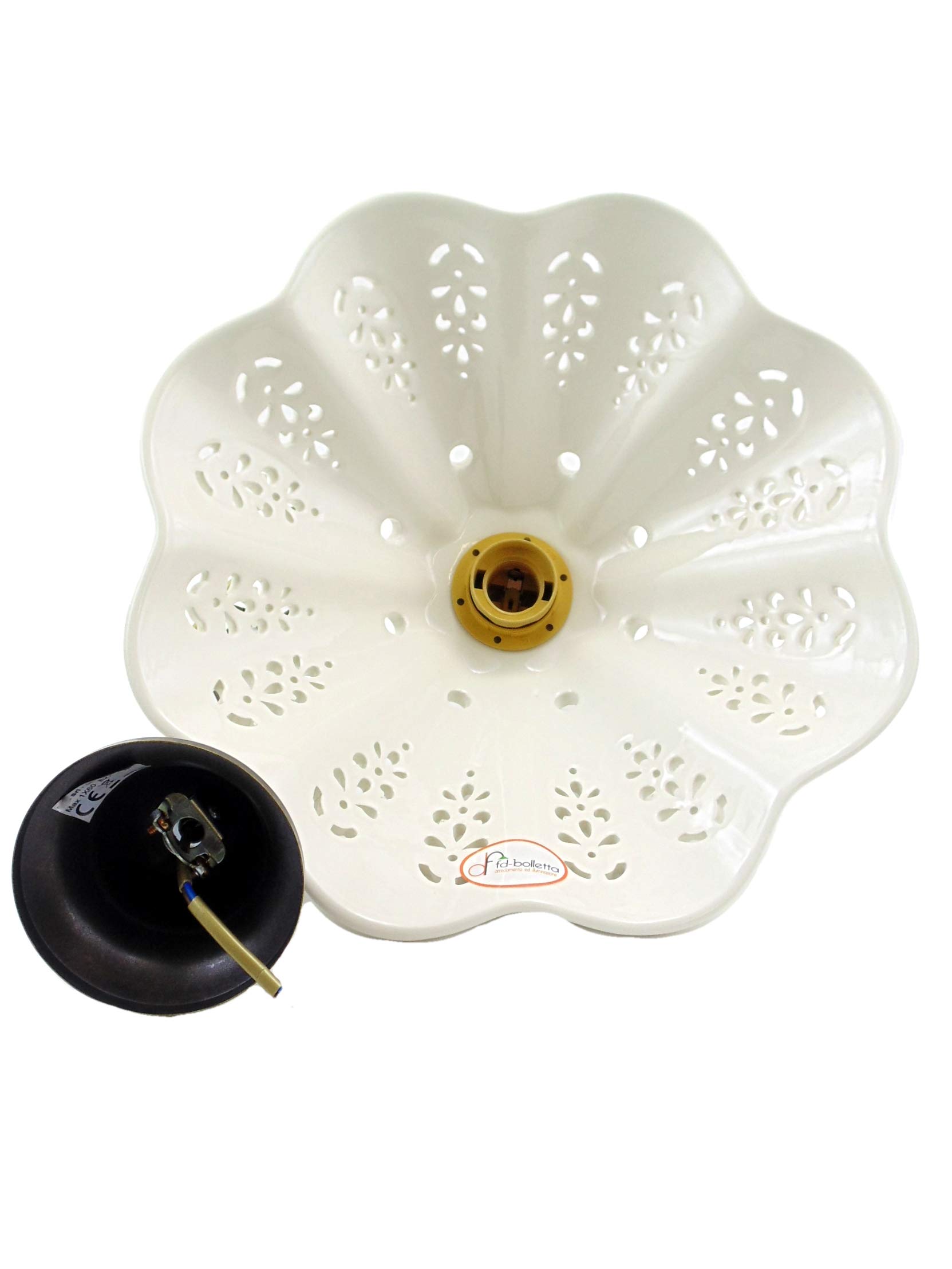Lampadario sospensione da soffitto per interno in ottone vintage,lampadari cucina con paralume ceramica bianco l1054 Misure:H 70cm,Ø paralume 31cm