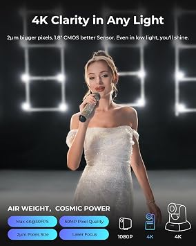 OBSBOT Tail Air NDI Streaming Camera 4K, AI Tracking PTZ kamera, akıllı uygulamalı, jest kontrolü, HDMI/USB-C/kablosuz web kamerası, YouTube, kilise, ibadet, yaratıcı, vs. için video kamera Live