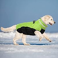 Vista 7 de Lelepet Abrigo cálido para perro, abrigo de invierno para perro, chaqueta impermeable para perros con arnés integrado reflectante para mascotas