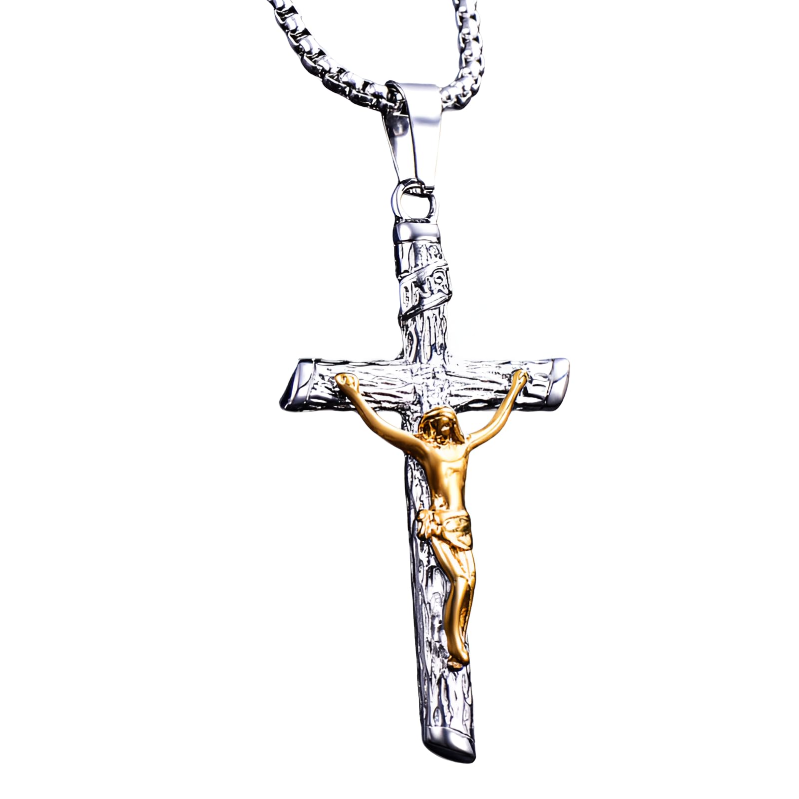 925 Sterling Silber Heilige Benedikt Kruzifix-Halskette für Männer, religiöse Kreuz-Halskette mit Jesus darauf – katholischer Amulett-Kruzifix-Anhänger für Männer, Jesus-Kreuz-Halskette für
