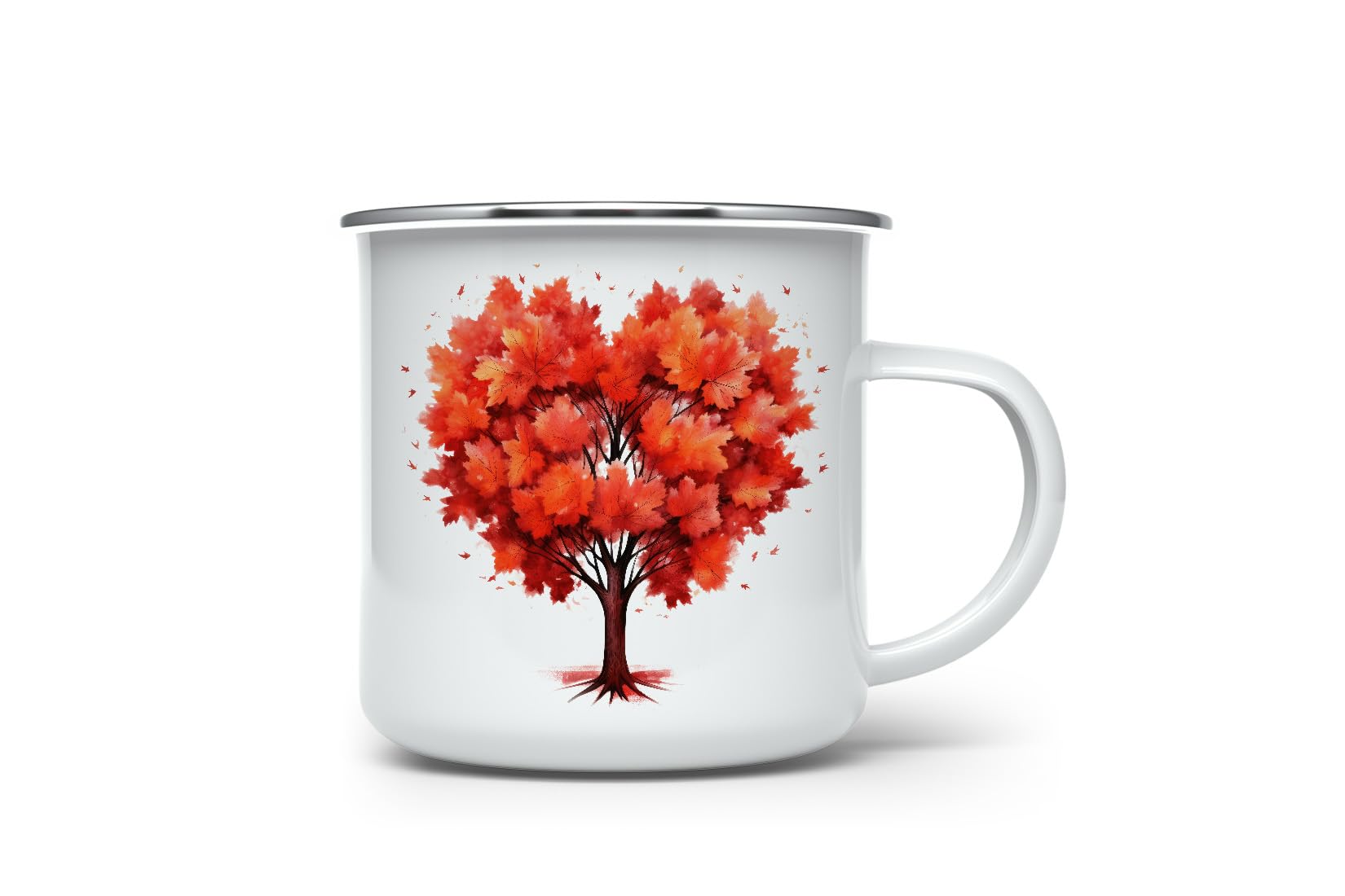 MAXIKIWI - Durable Enamel Coffee or Tea Camping Mug for Indoor Outdoor Use - Autumn Heart Maple Tree - 350ml