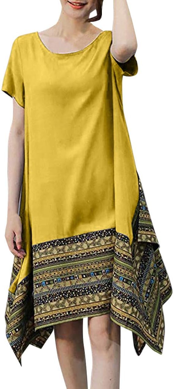 Amazon Co Jp Yumiki アフリカ柄ワンピース レディース ワンピース 花柄ワンピース きれいめワンピース 半袖ワンピース ワンピ ゆる 着痩せ 着心地 可愛い スポーツウェア S イエロー 服 ファッション小物