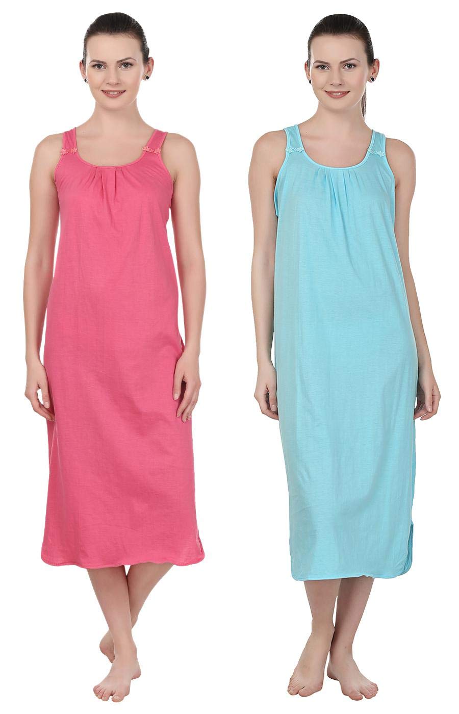 blazon Women's Cotton Nighty Slip - Set of 2 (Dark Pink & Turquoise)-picture-22
